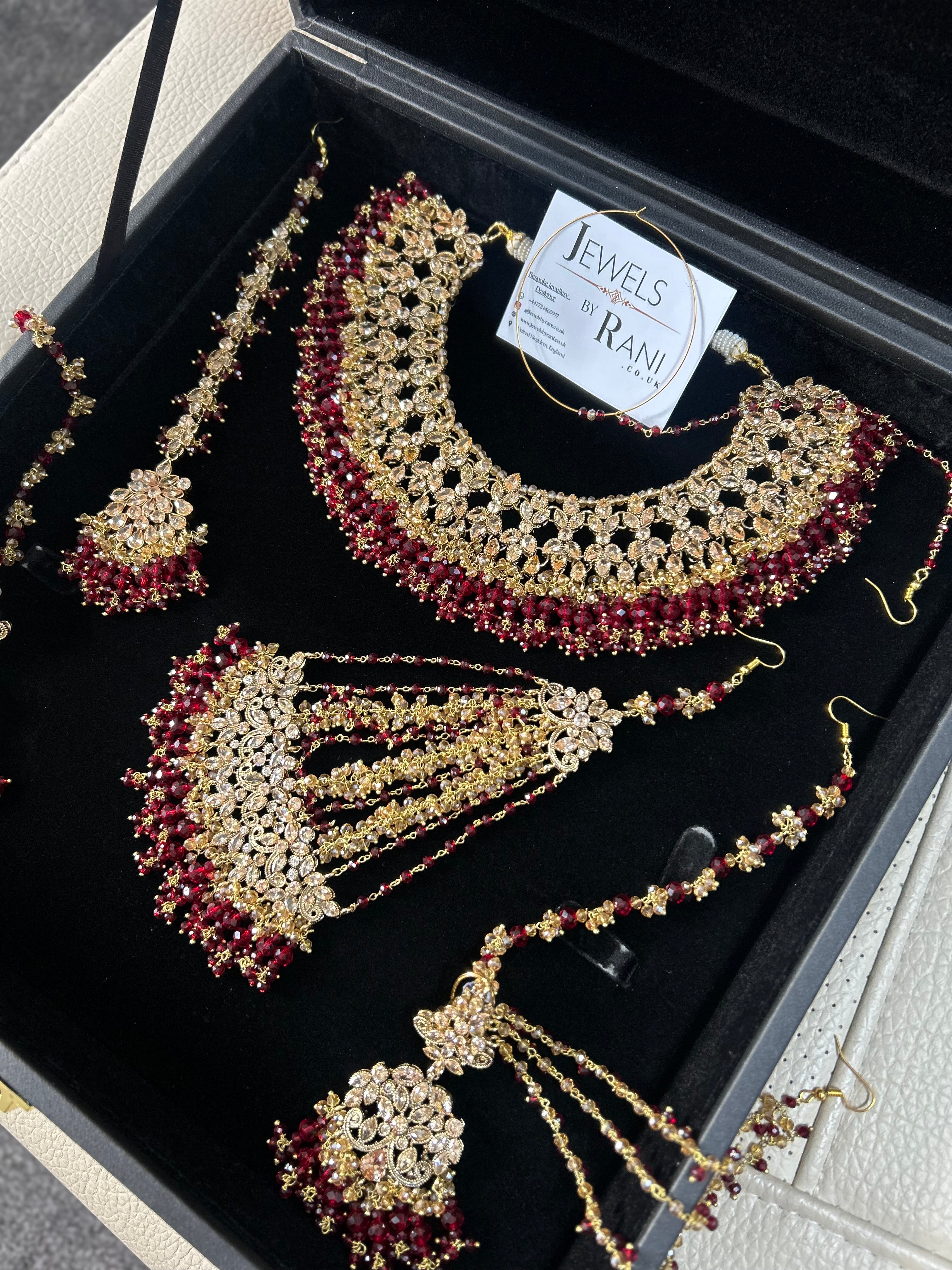 BeautifulMaroon and Gold  Full Bridal Jewellery Set/ Style 18