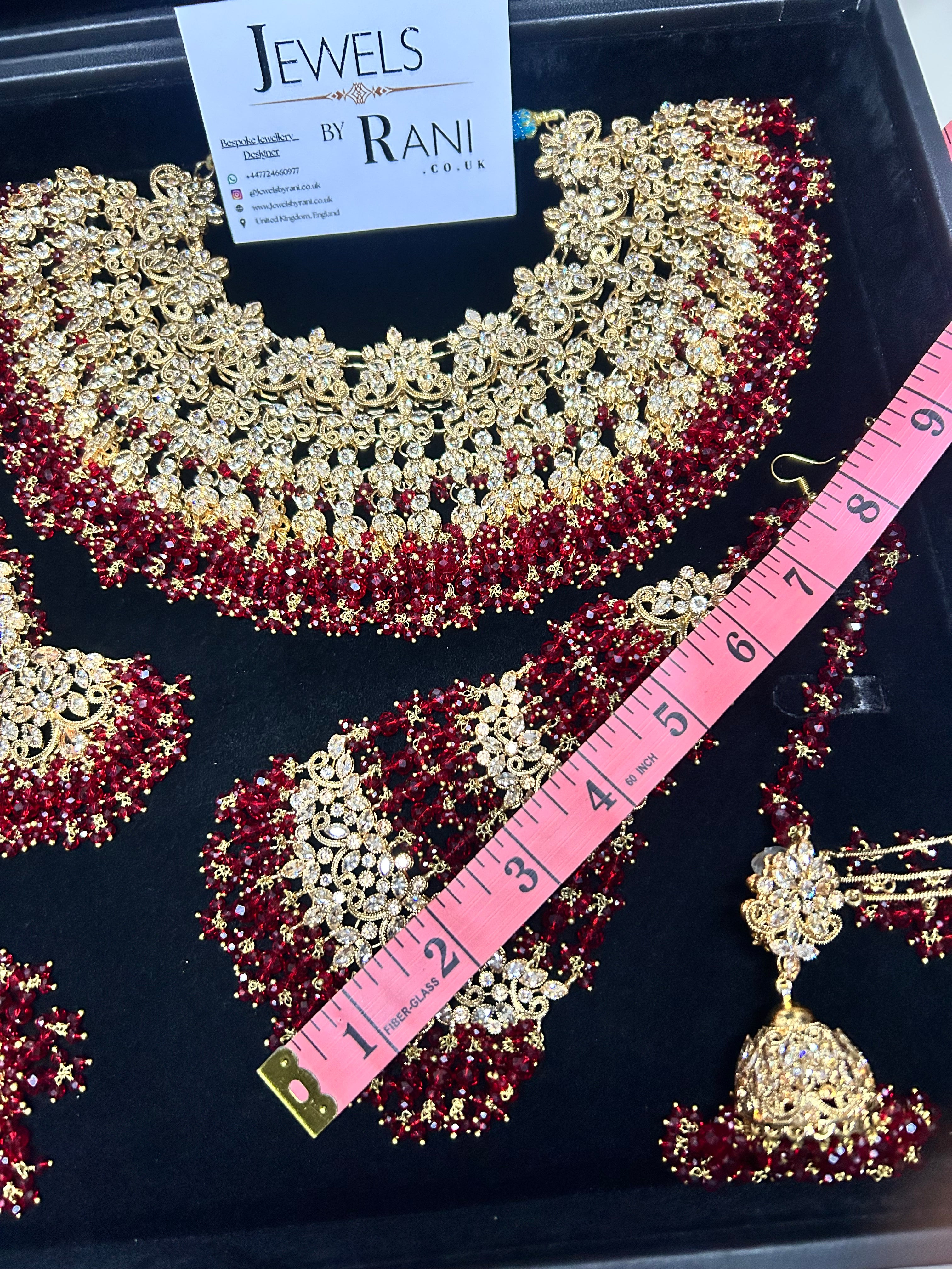 Stunning, Pakistani Trending Deep Red Full Bridal Jewellery Set/ Style 87 Large Necklace
