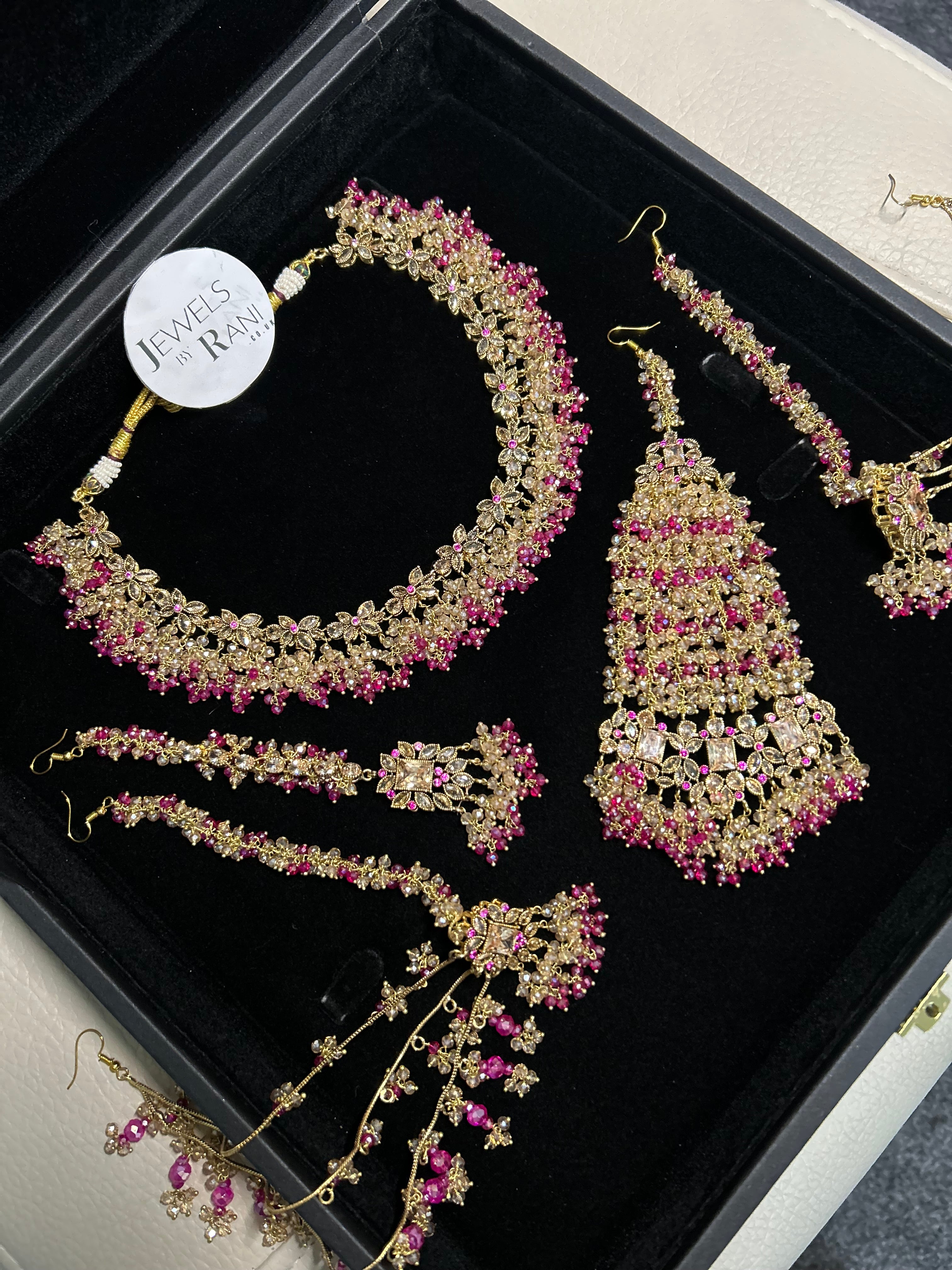 Beautiful Hot Pink and Gold Bridal Jewellery Set 22crt Gold Plated