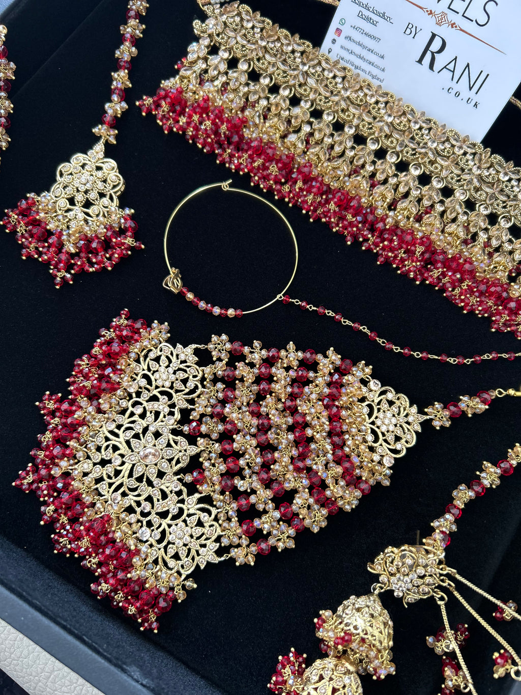 Pre order 6 Weeks - 22crt Gold Plated  - Deep Red and Gold Bridal Choker Set