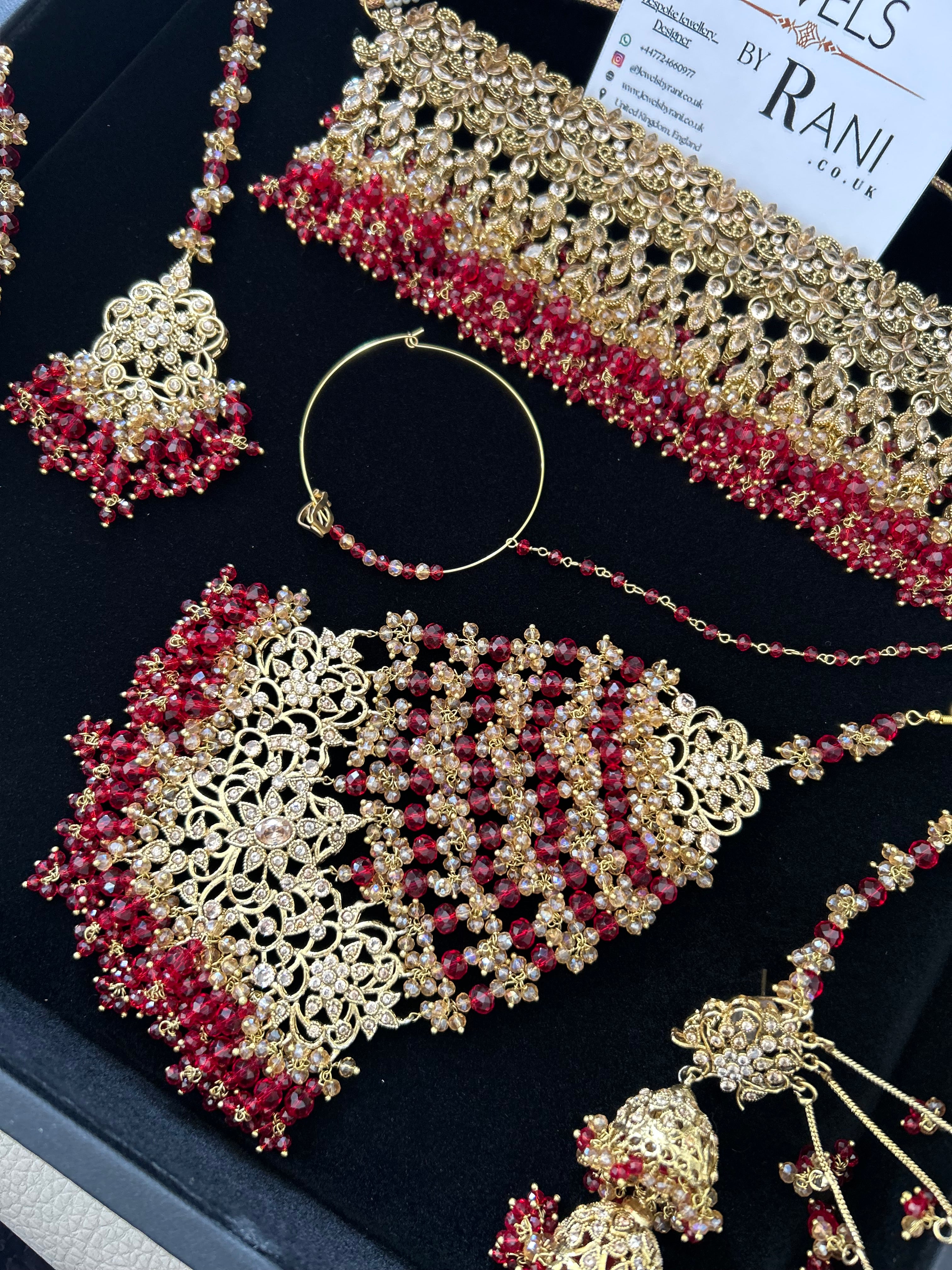 Pre order 6 Weeks - 22crt Gold Plated  - Deep Red and Gold Bridal Choker Set