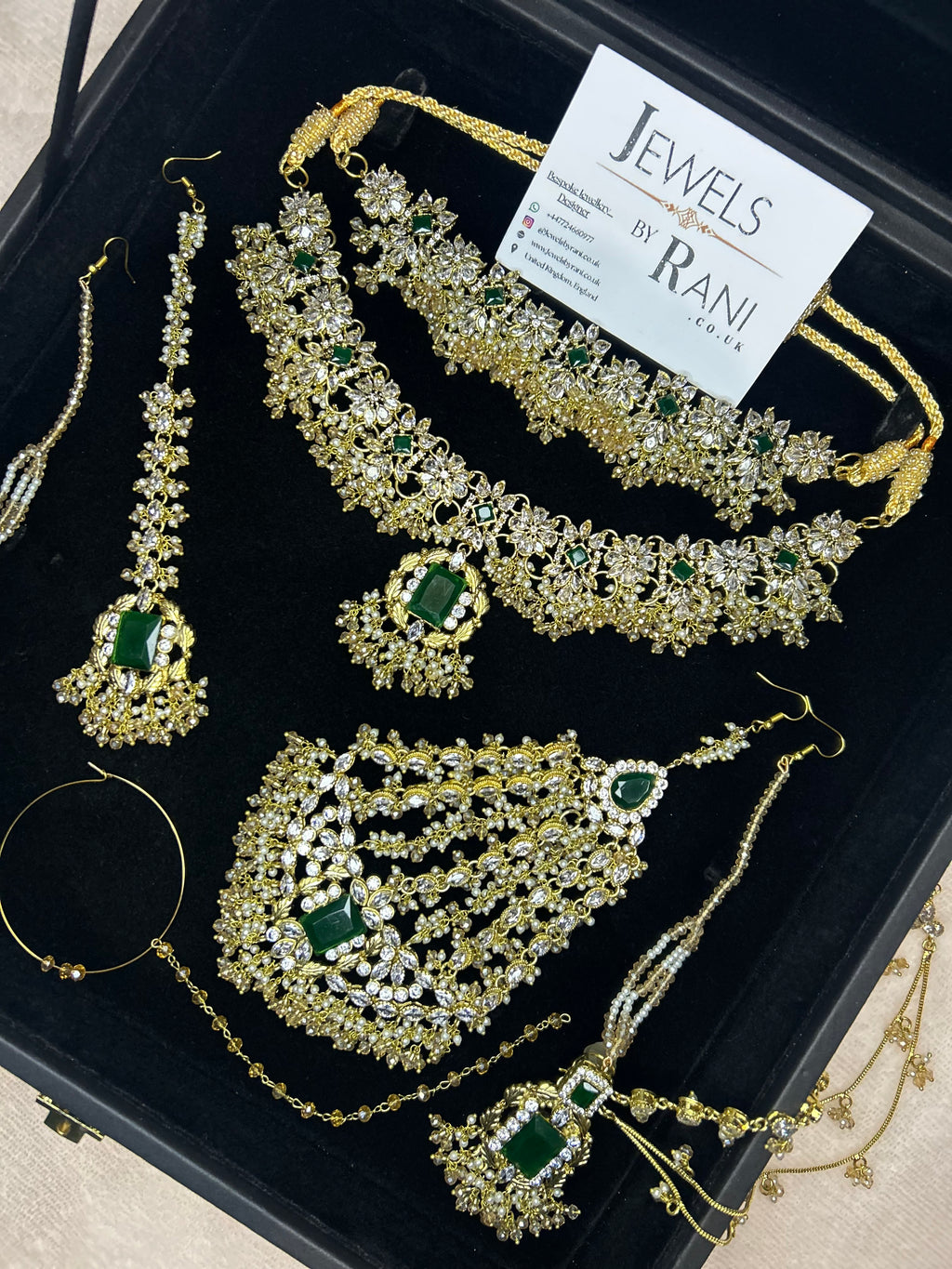Beautiful Gold,White and Green 22crt Gold Plated Bridal Jewellery Set | Perfect for any occasion -Style 42186