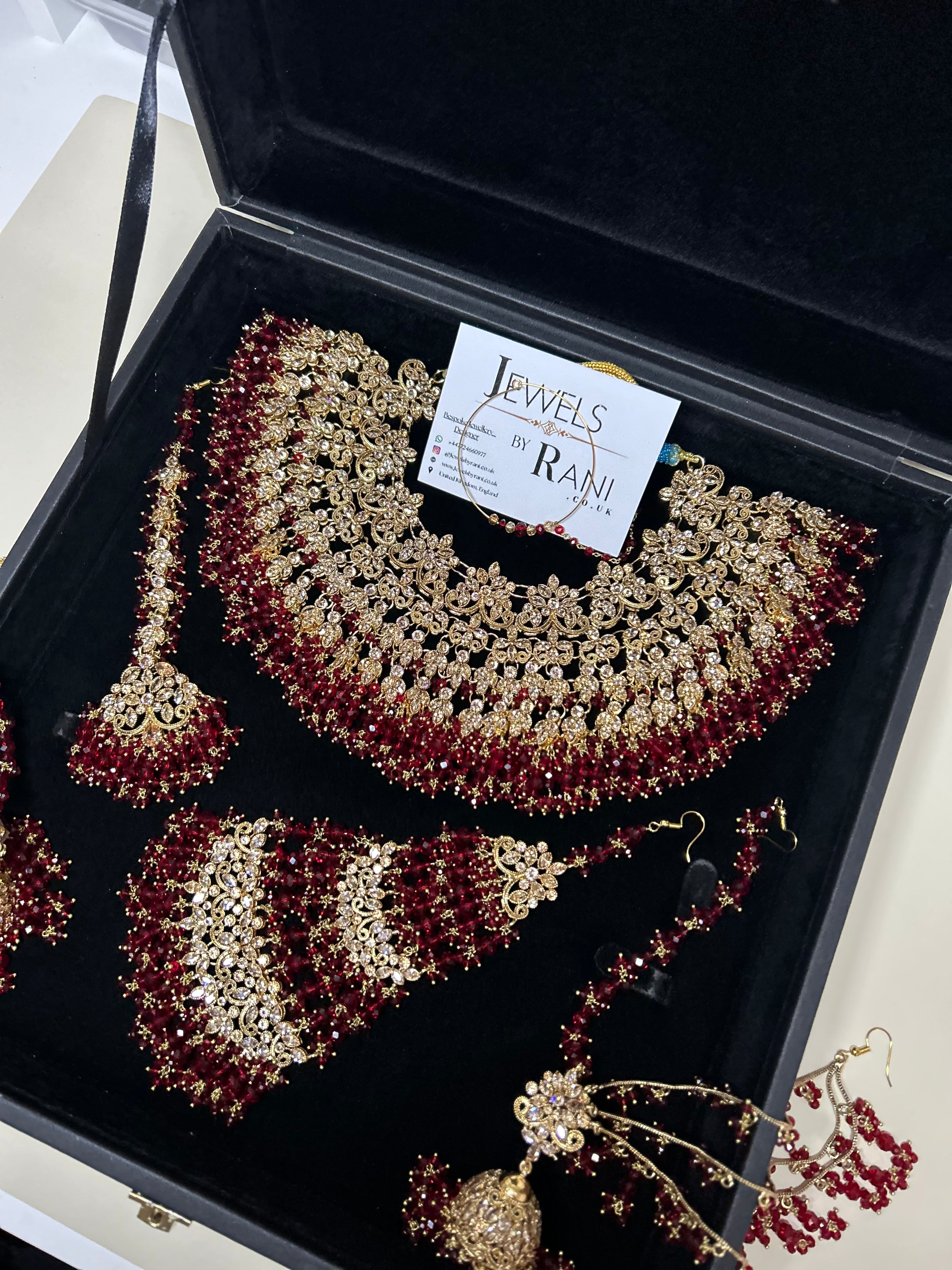 Stunning, Pakistani Trending Deep Red Full Bridal Jewellery Set/ Style 87 Large Necklace
