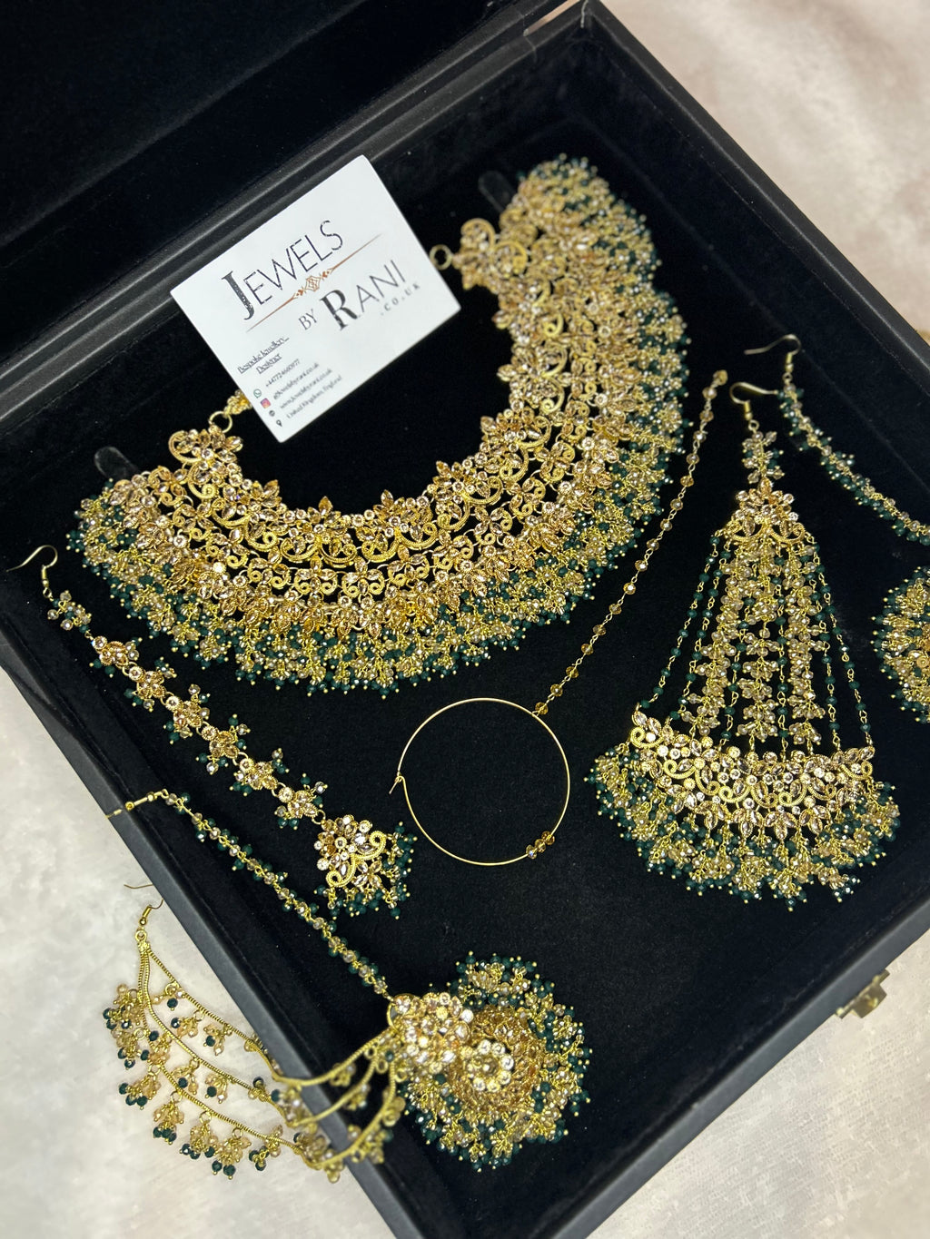 22crt Gold Plated  - Green and Gold Bridal Set Style 4381