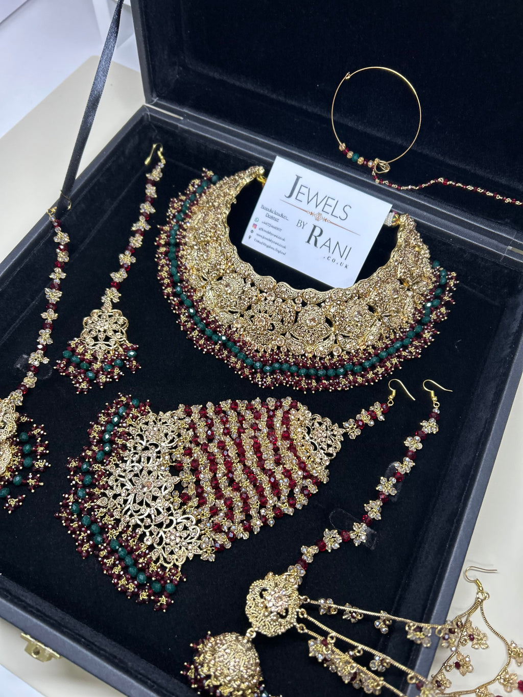 Pre order 6 Weeks - Stunning Green and Maroon Bridal Jewellery Set