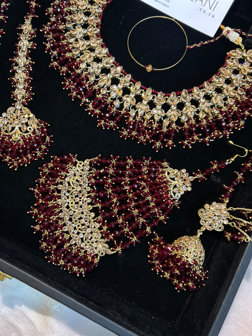22crt Gold Plated  - Maroon and Gold Bridal Set Style 3863