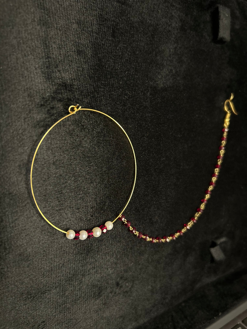 Maroon and White Bridal Nose Ring Nathli Nose Hoop | Design 15