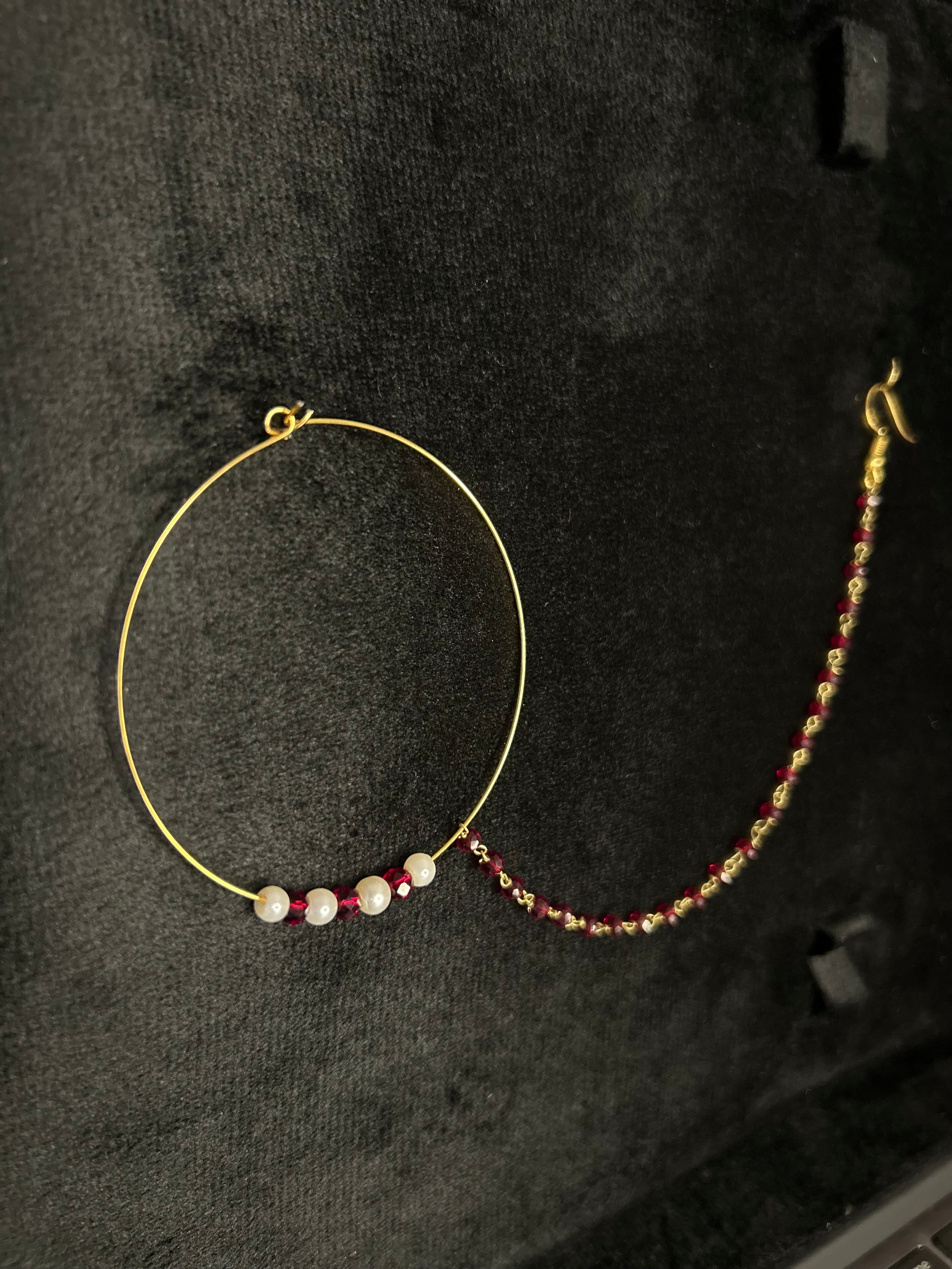 Maroon and White Bridal Nose Ring Nathli Nose Hoop | Design 15