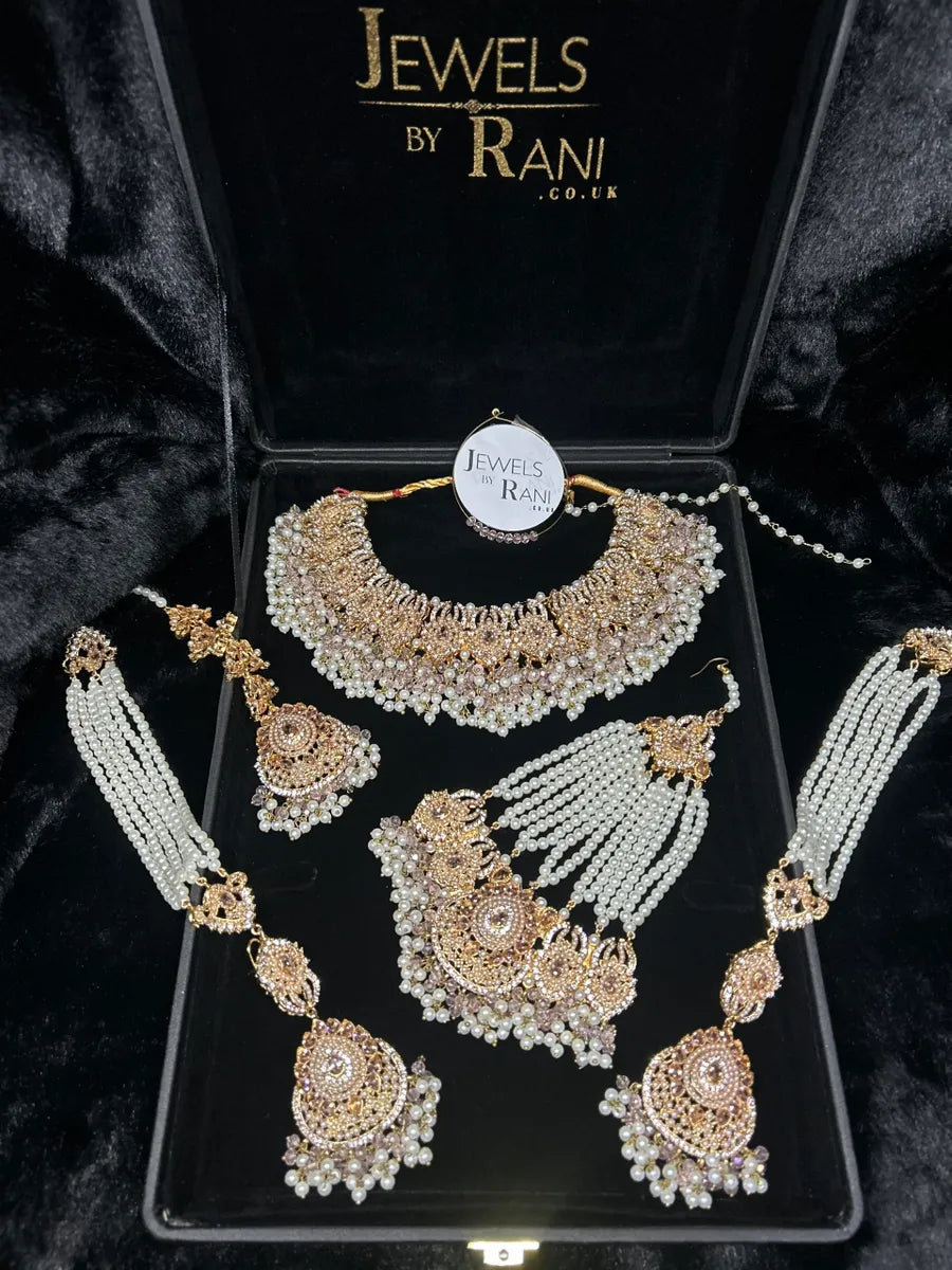 Beautiful, Detailed Baby Pink & Gold Bridal Set - Jewelsbyrani