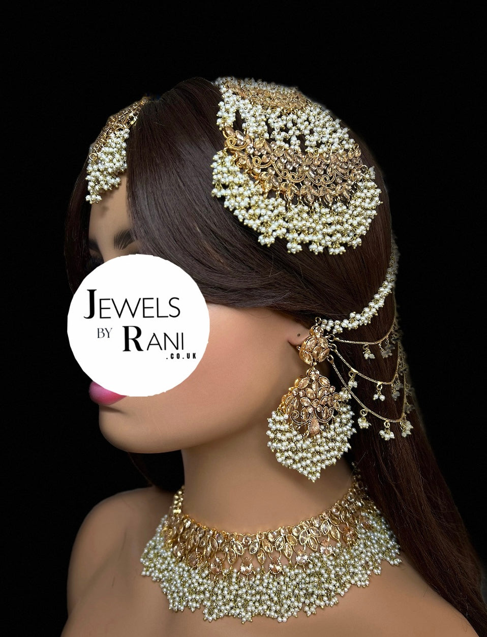 Pearly White & Gold Bridal Jewellery Set Style 429