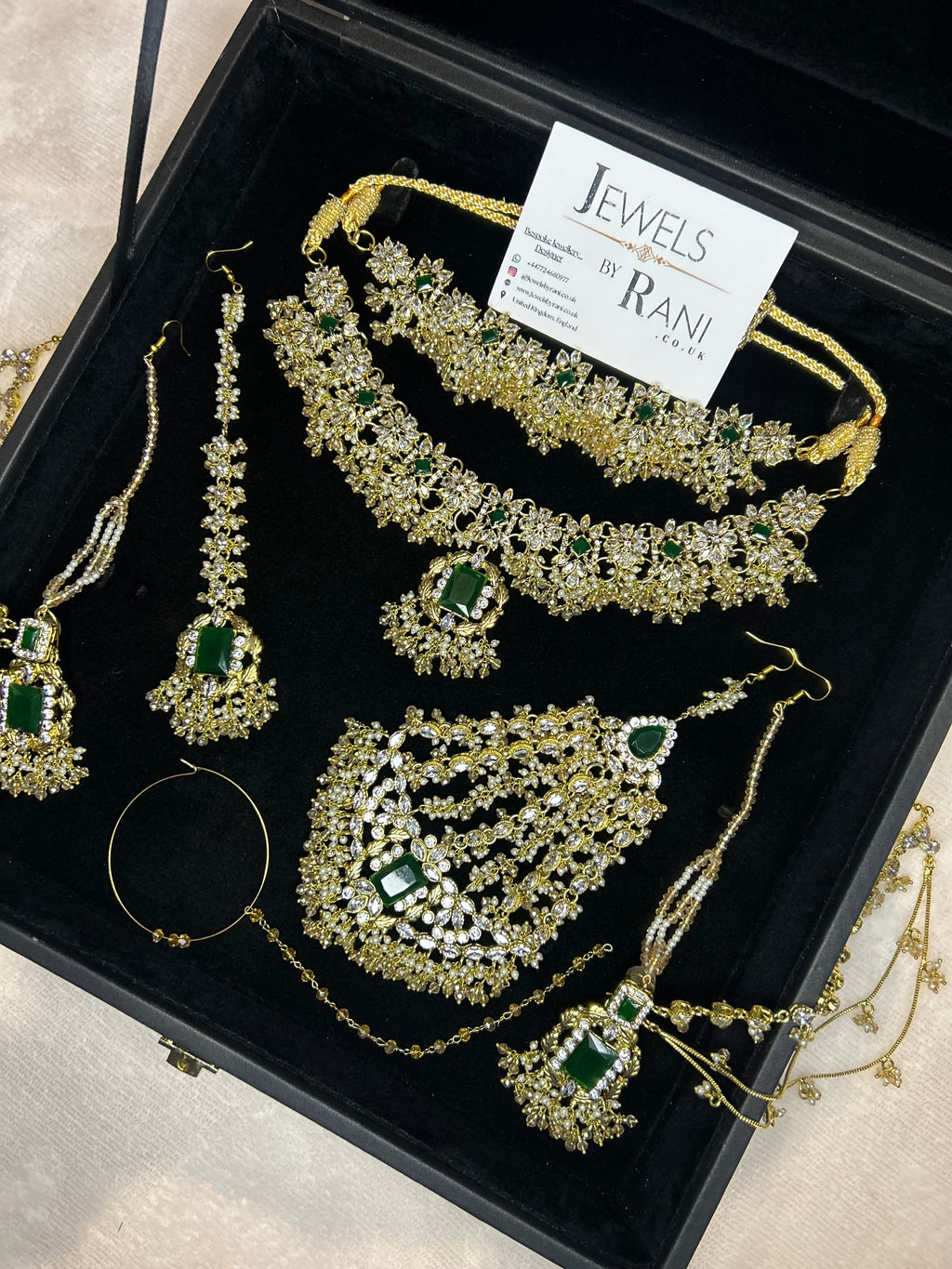 Beautiful Gold,White and Green 22crt Gold Plated Bridal Jewellery Set | Perfect for any occasion -Style 42186