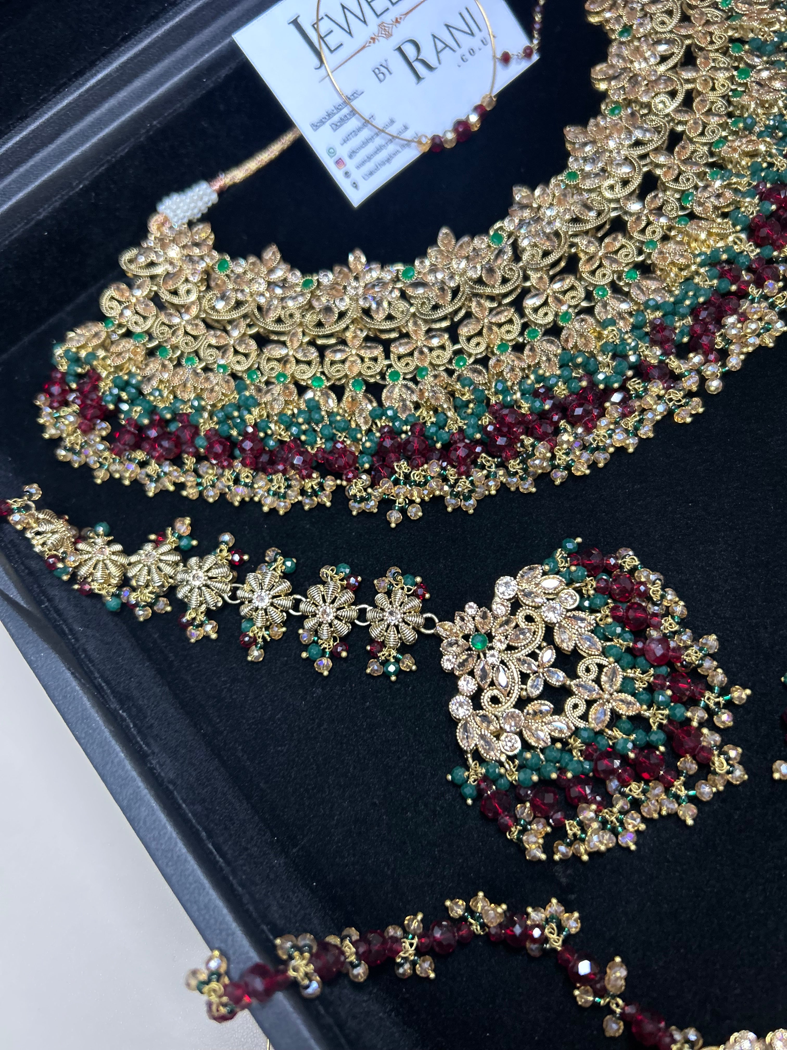 Beautiful Maroon & Green 22 crt Gold Plated Bridal Jewellery Set Style 953