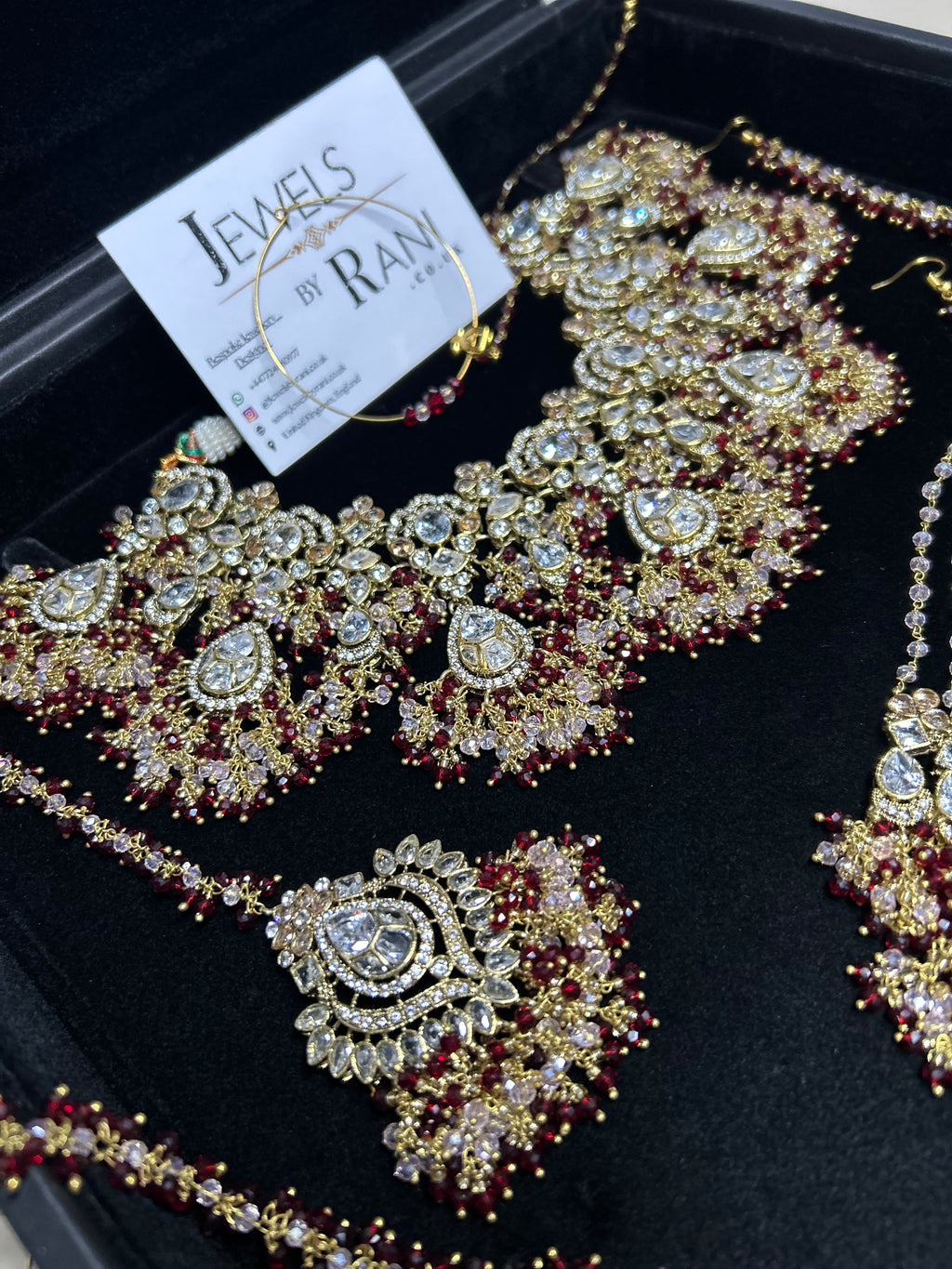 22crt Gold Plated  - Maroon and light Pink Bridal Set Style 4963