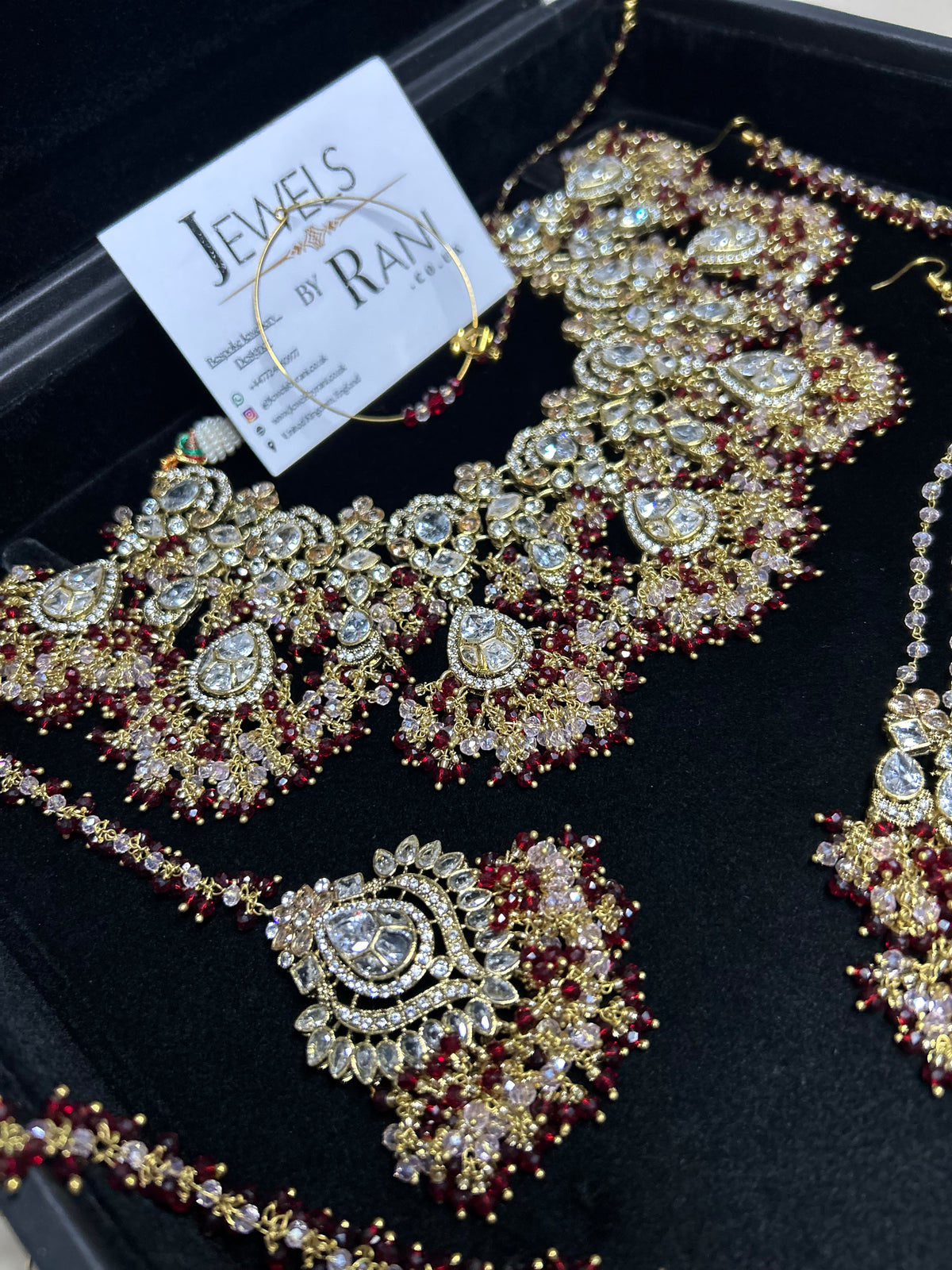 22crt Gold Plated  - Maroon and light Pink Bridal Set Style 4963