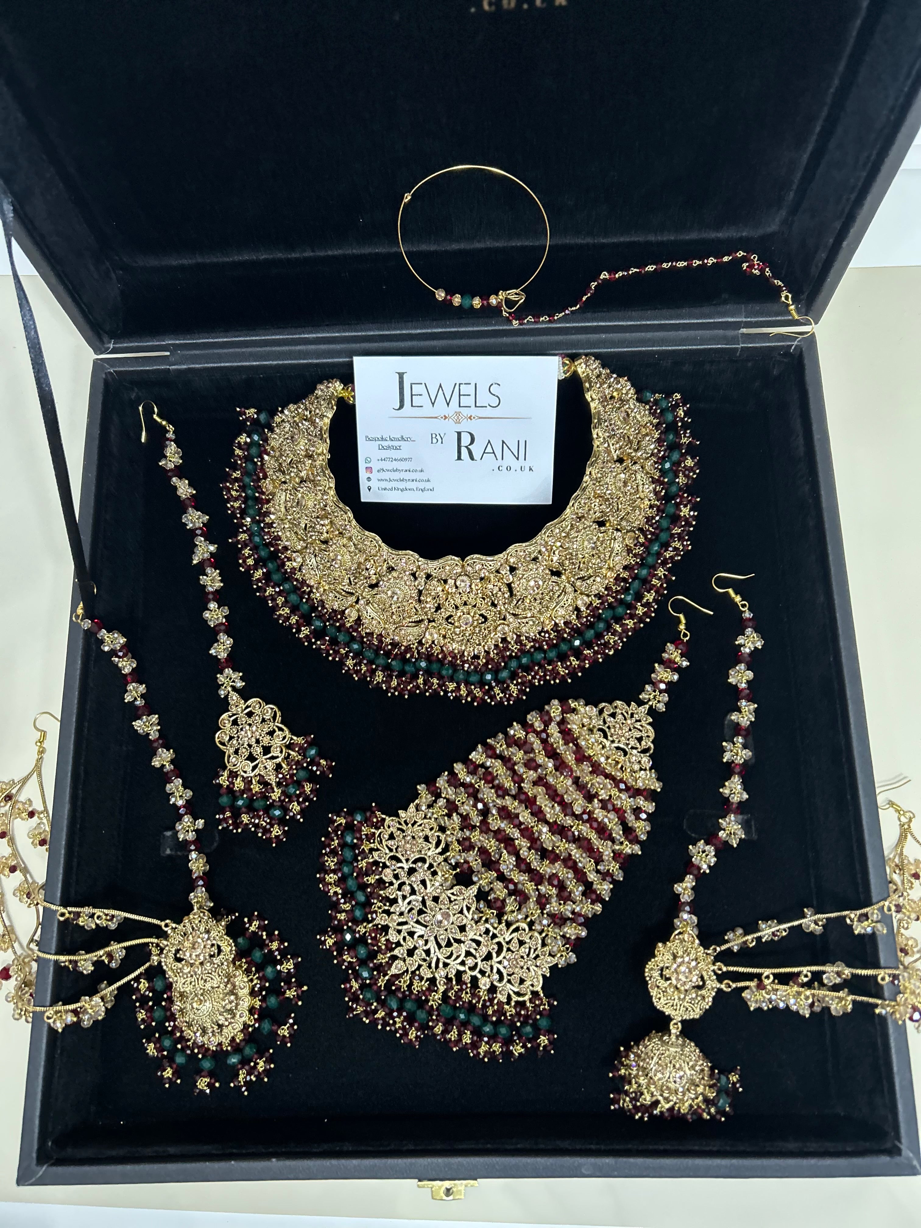 Pre order 6 Weeks - Stunning Green and Maroon Bridal Jewellery Set