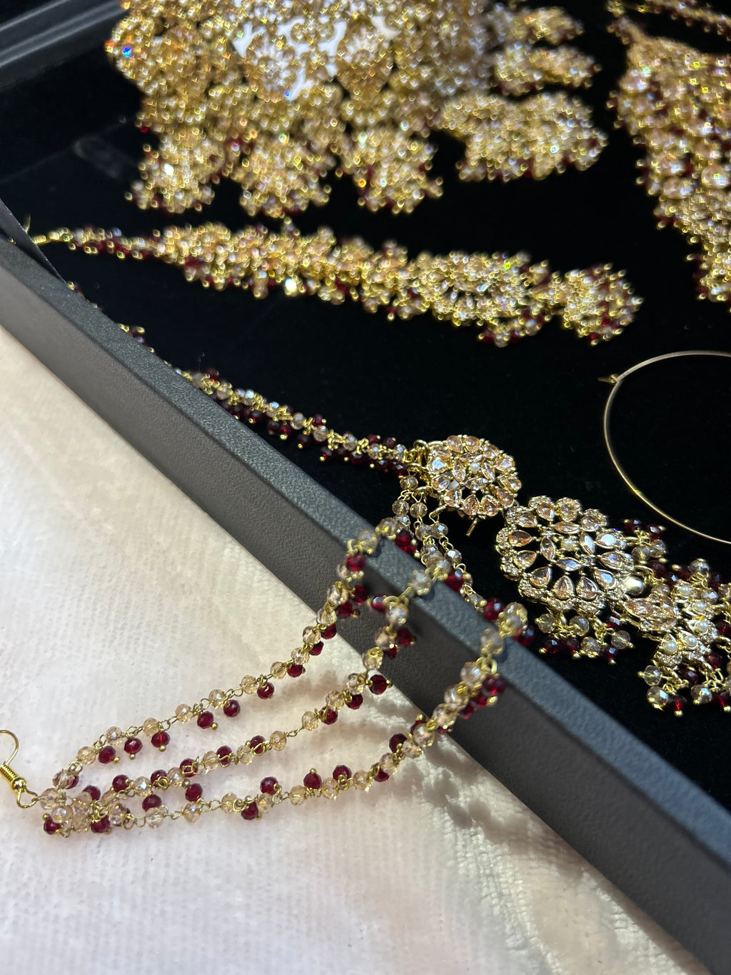 22crt Gold Plated  - Trending Maroon and Gold Choker Bridal Set Style 3862