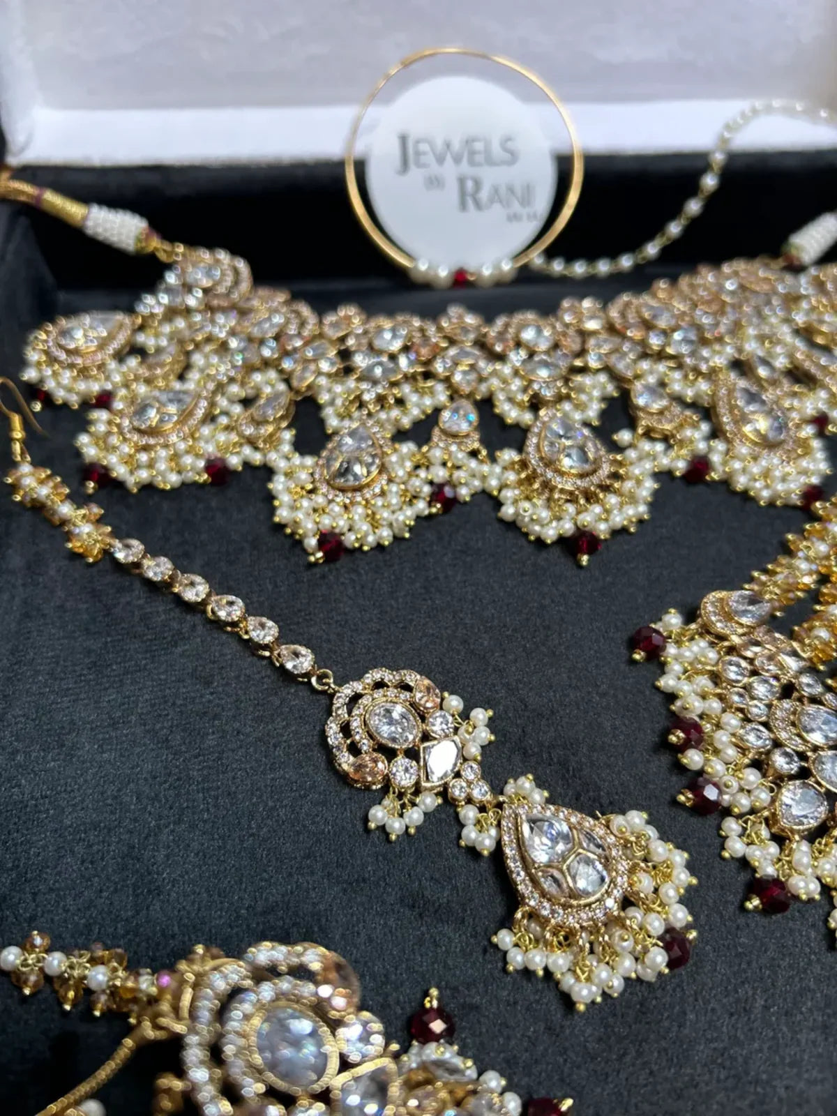 Beautiful Maroon, Pearly White & Gold 22 crt Gold Plated Bridal Jewellery Set