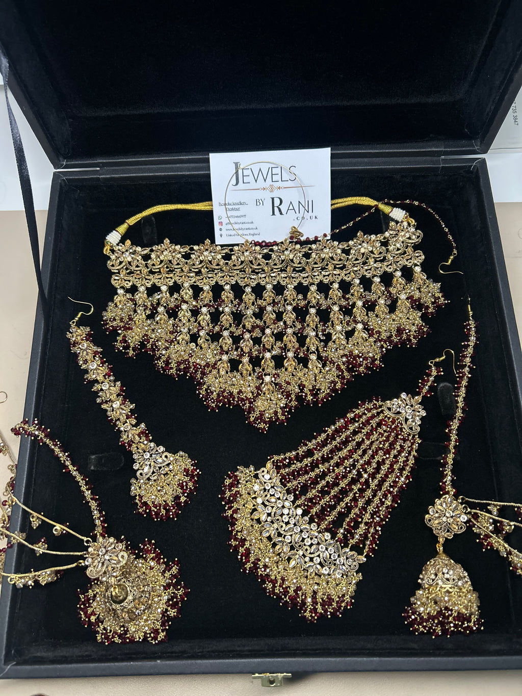 Style 2 - Maroon and Gold Dangle Bridal Jewellery Set