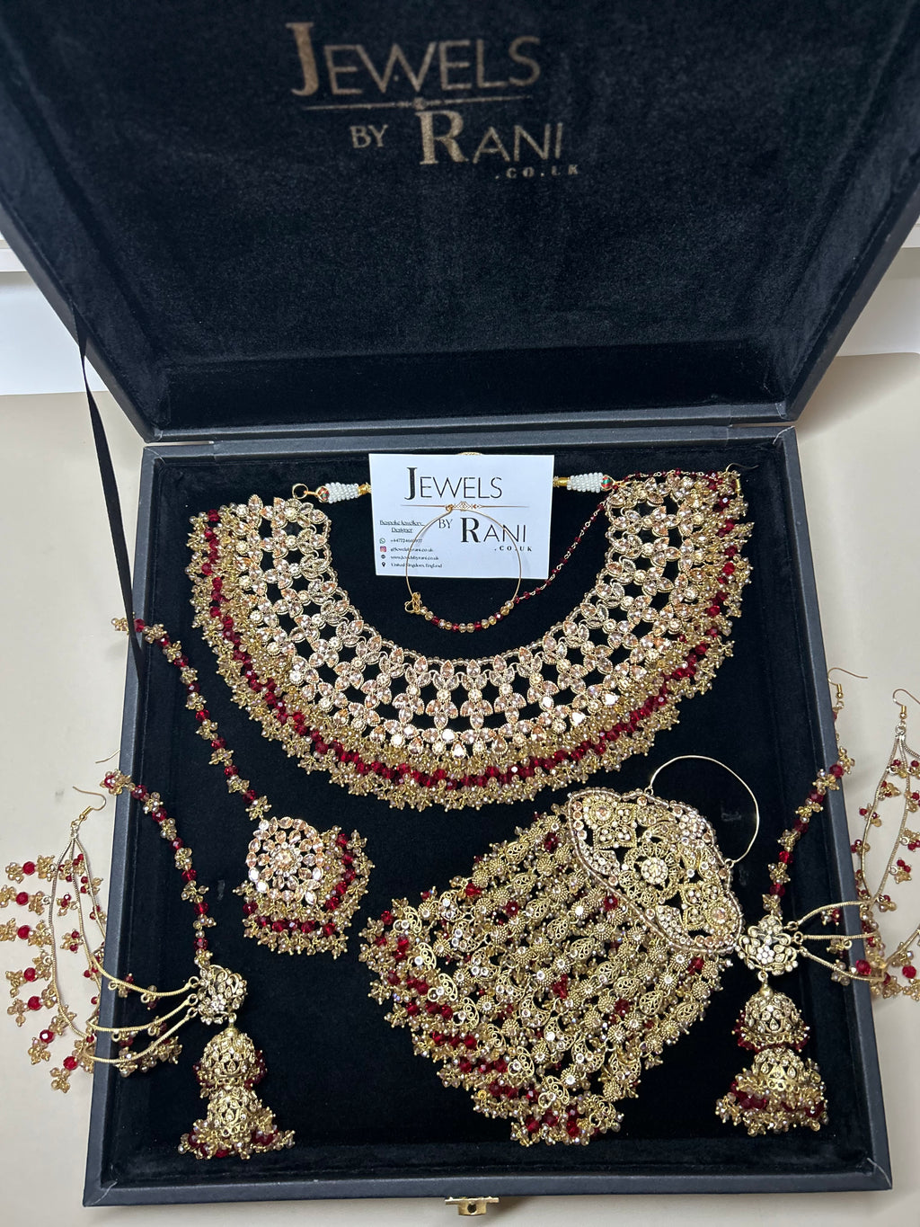PRE ORDER: 6 Week Making time- Beautiful Deep Red & Gold 22 crt Gold Plated Bridal Jewellery Set