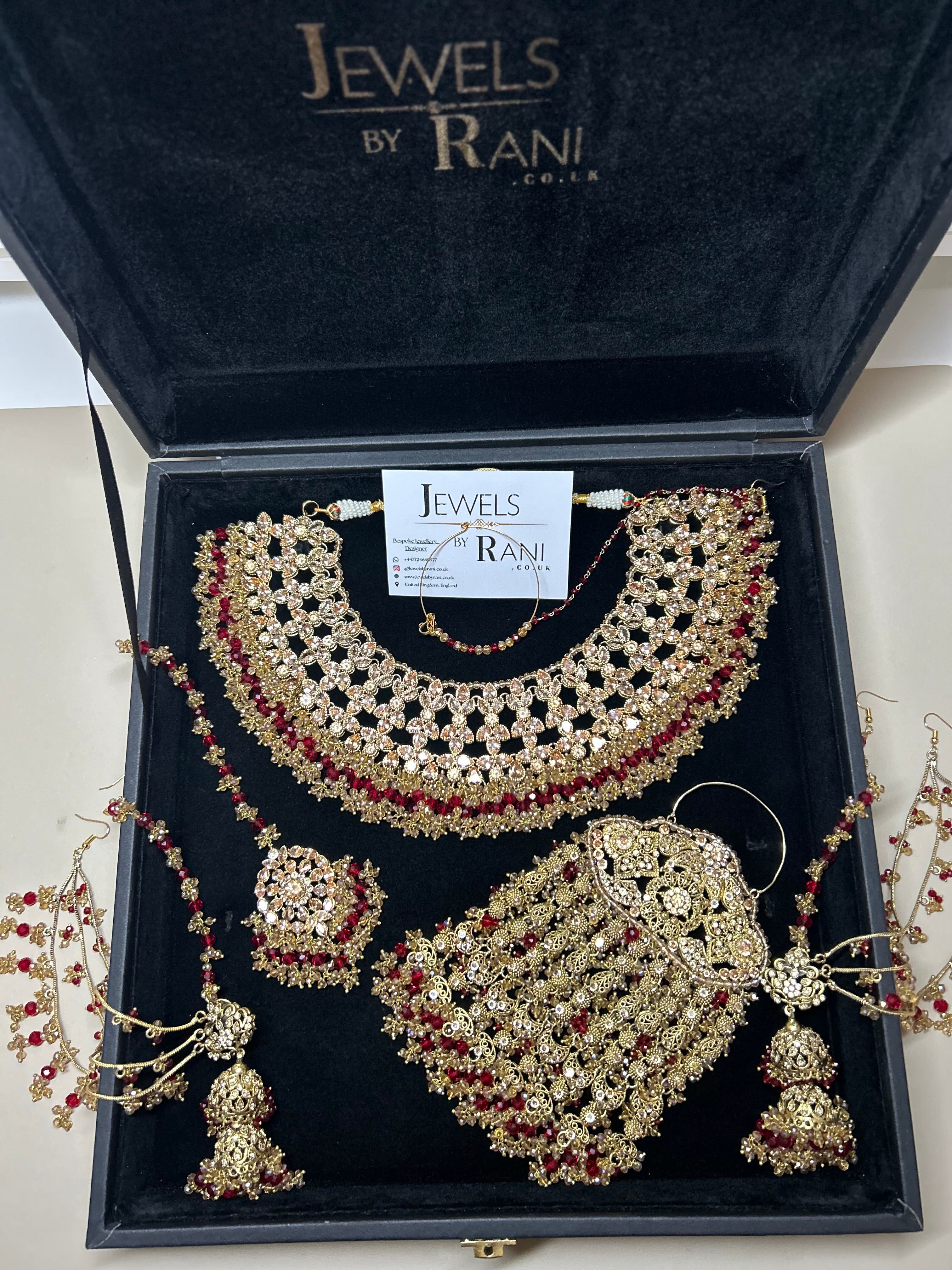 PRE ORDER: 6 Week Making time- Beautiful Deep Red & Gold 22 crt Gold Plated Bridal Jewellery Set