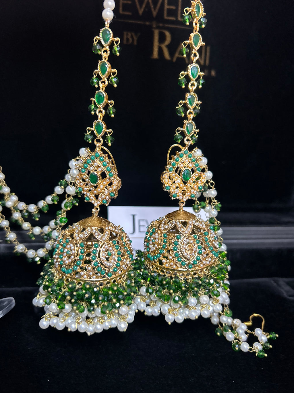 Green and White Multi Coloured Jhumkes & Tikka Set