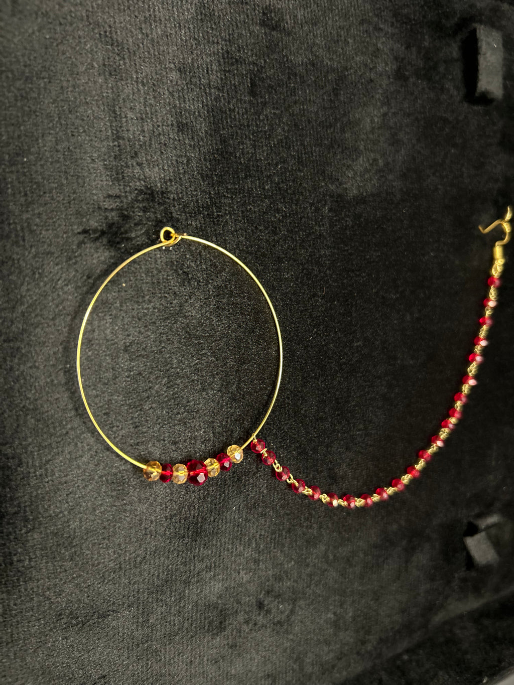 Deep Red and Gold Bridal Nose Ring Nathli Nose Hoop | Design 20