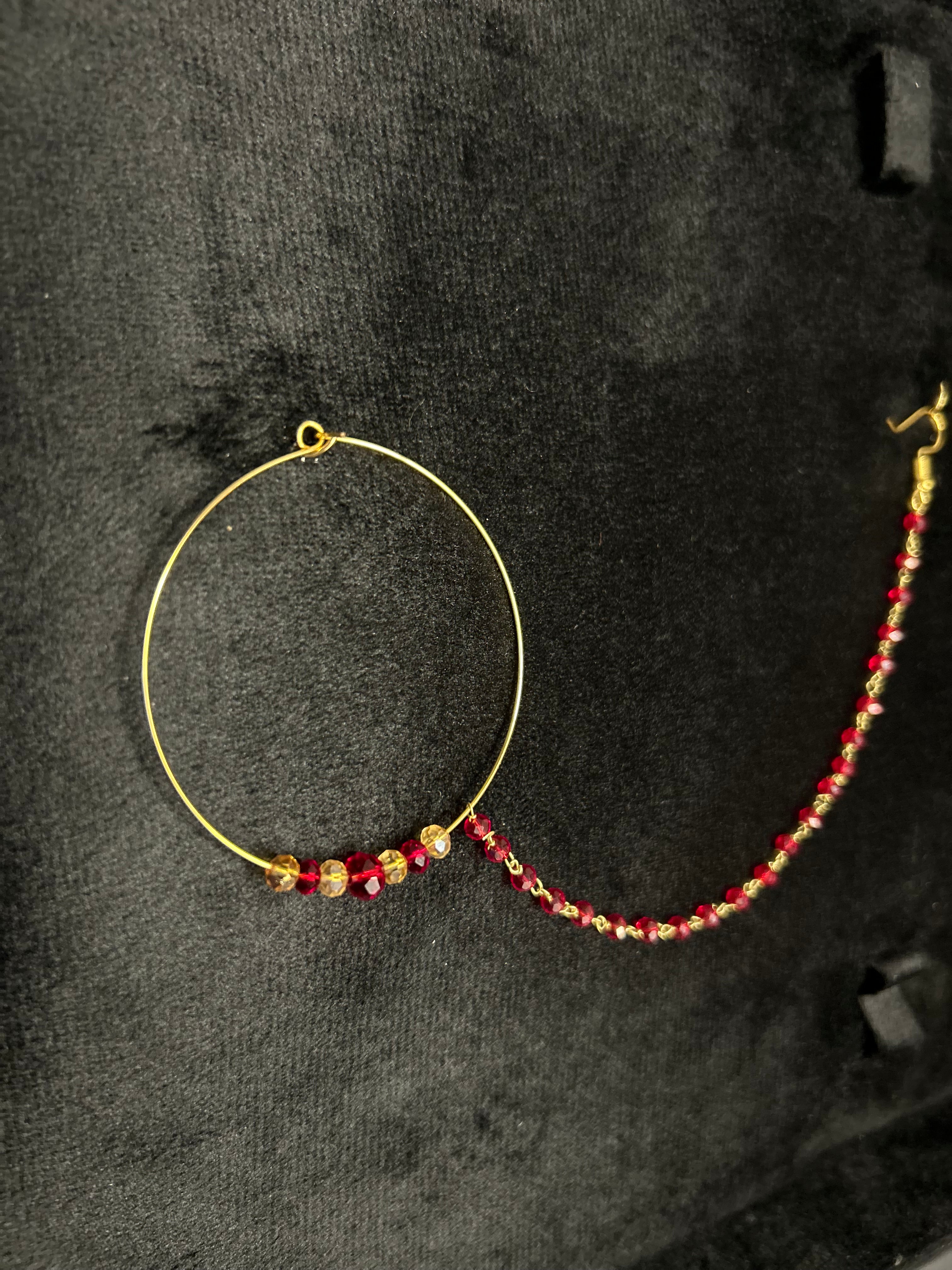 Deep Red and Gold Bridal Nose Ring Nathli Nose Hoop | Design 20