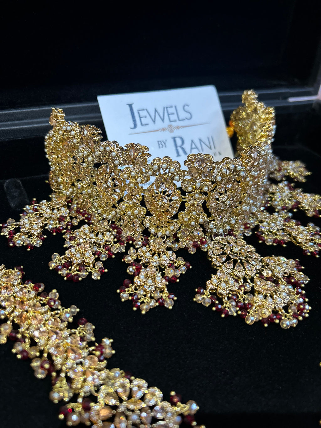 22crt Gold Plated  - Trending Maroon and Gold Choker Bridal Set Style 3862