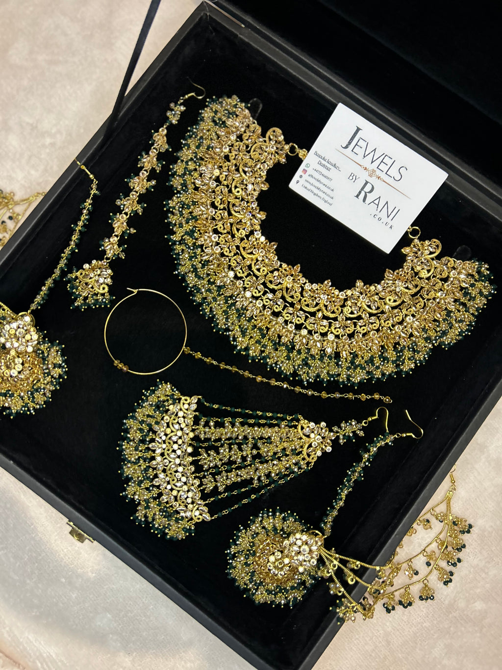 22crt Gold Plated  - Green and Gold Bridal Set Style 4381