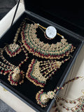 Pre order 6 Weeks - Stunning Detailed Green and Maroon Bridal Jewellery Set - Jewelsbyrani