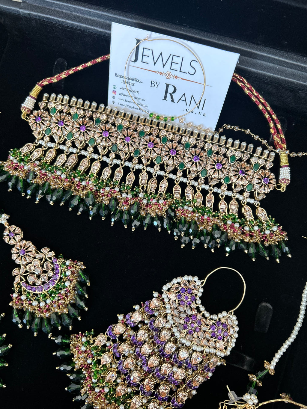 Pre Order 6 Weeks - 22crt Gold Plated- Purple and Green Mehndi Choker Set
