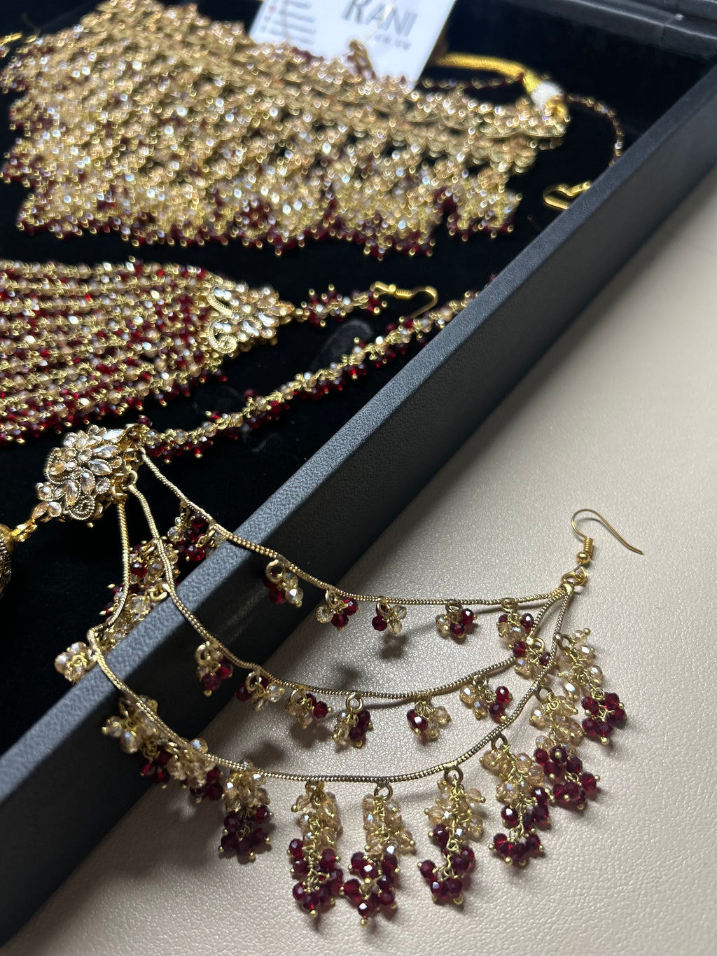 Style 2 - Maroon and Gold Dangle Bridal Jewellery Set