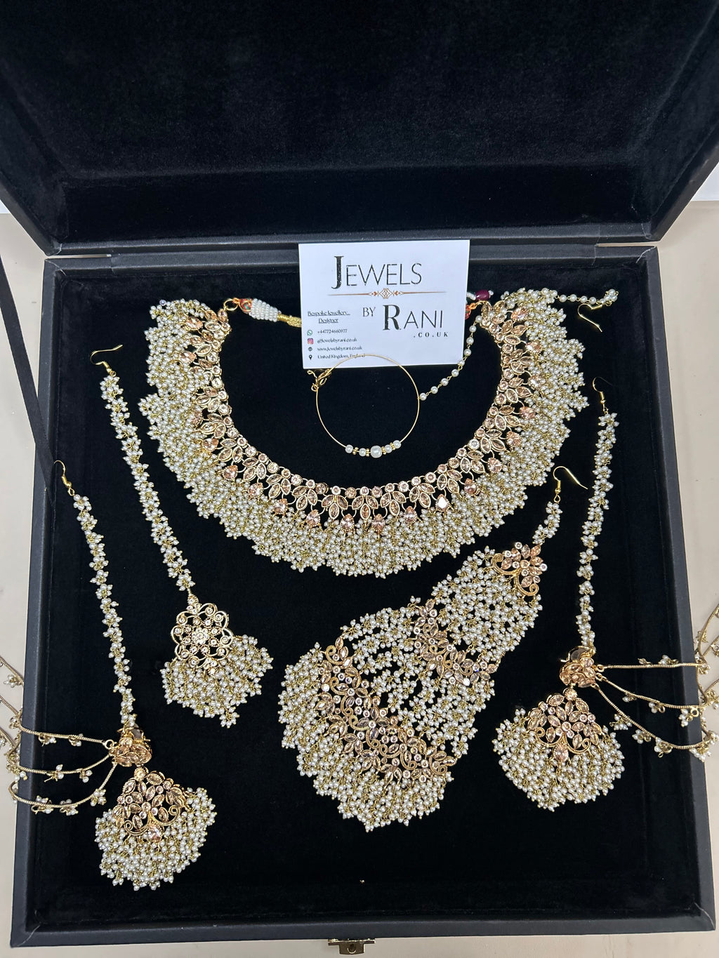 Pearly White & Gold Bridal Jewellery Set Style 429