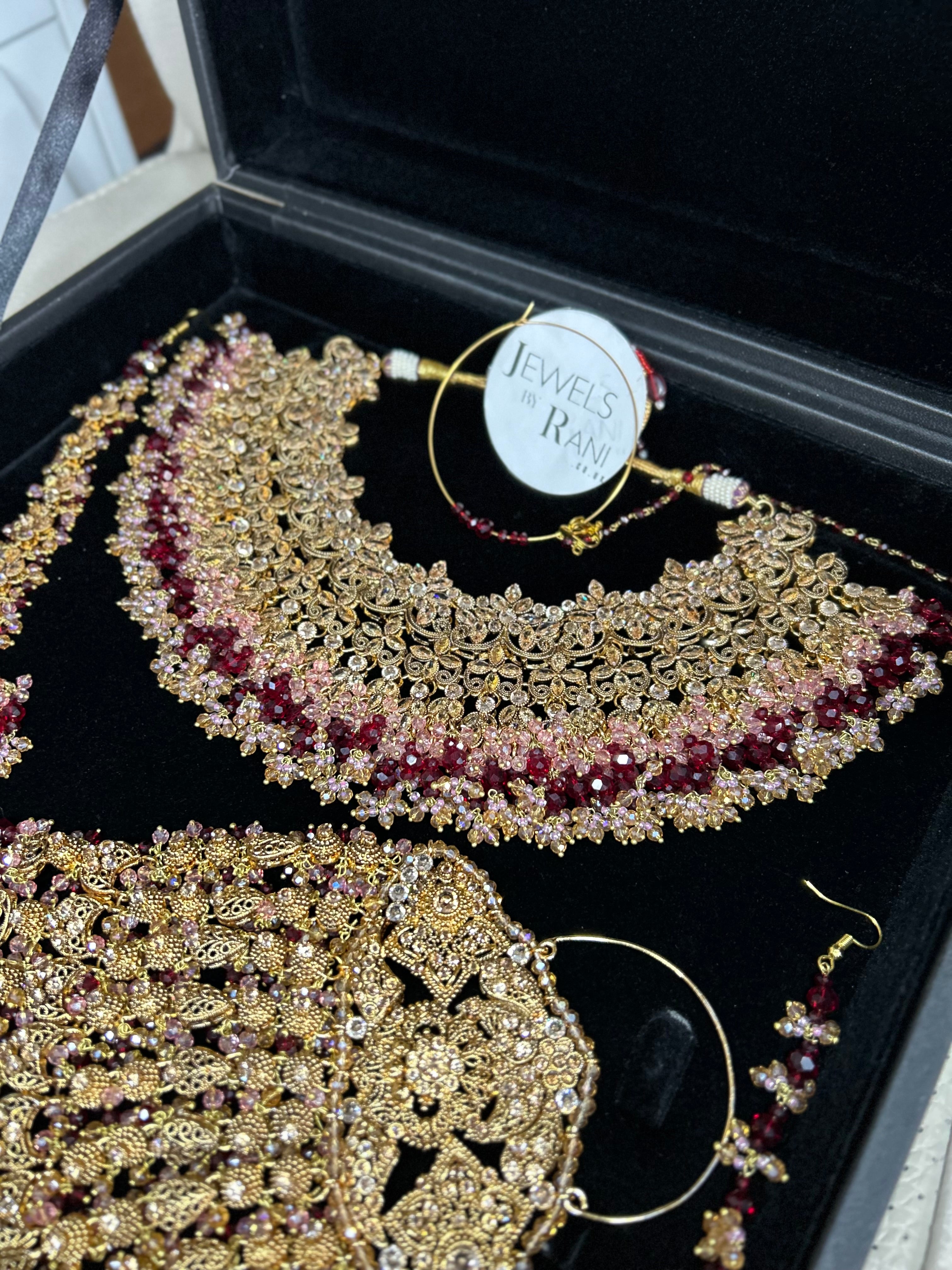 Pre order 6 Weeks - Stunning Detailed Maroon and Pink Bridal Jewellery Set - Jewelsbyrani