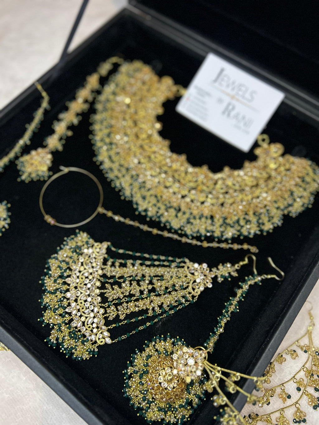 22crt Gold Plated  - Green and Gold Bridal Set Style 4381