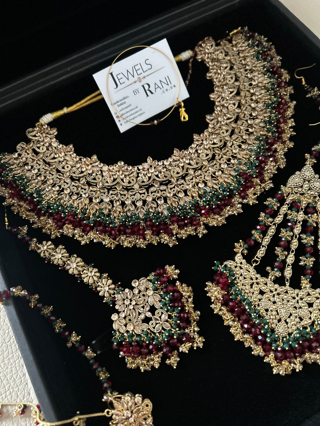 Pre order 6 Weeks - Stunning Detailed Green and Maroon Bridal Jewellery Set Larger Necklace