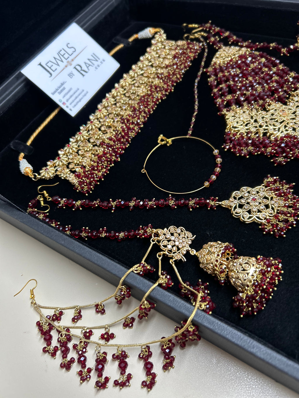 Beautiful Maroon Pakistani Choker Full Bridal Jewellery Set/ Style 7253
