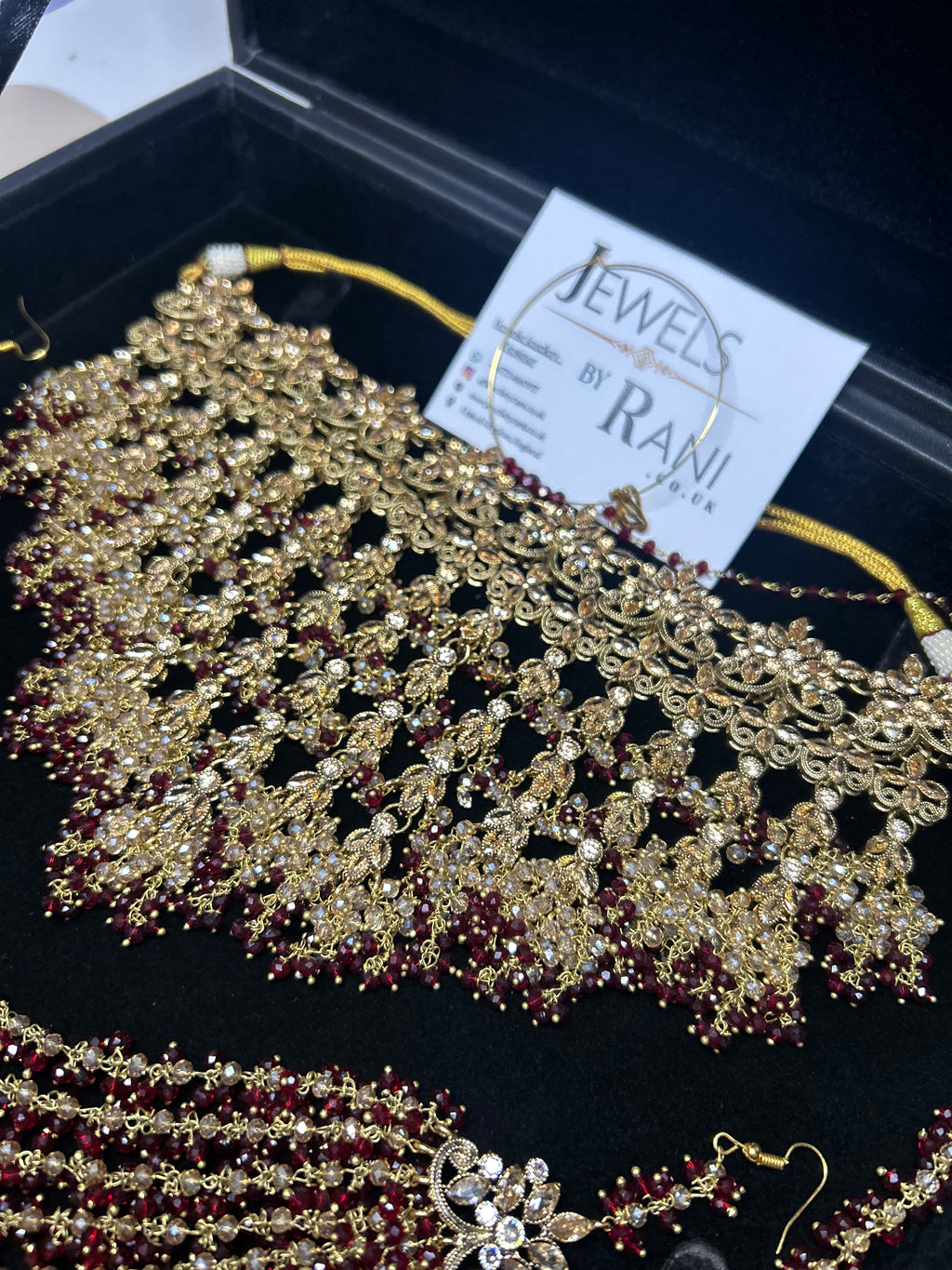 Style 2 - Maroon and Gold Dangle Bridal Jewellery Set