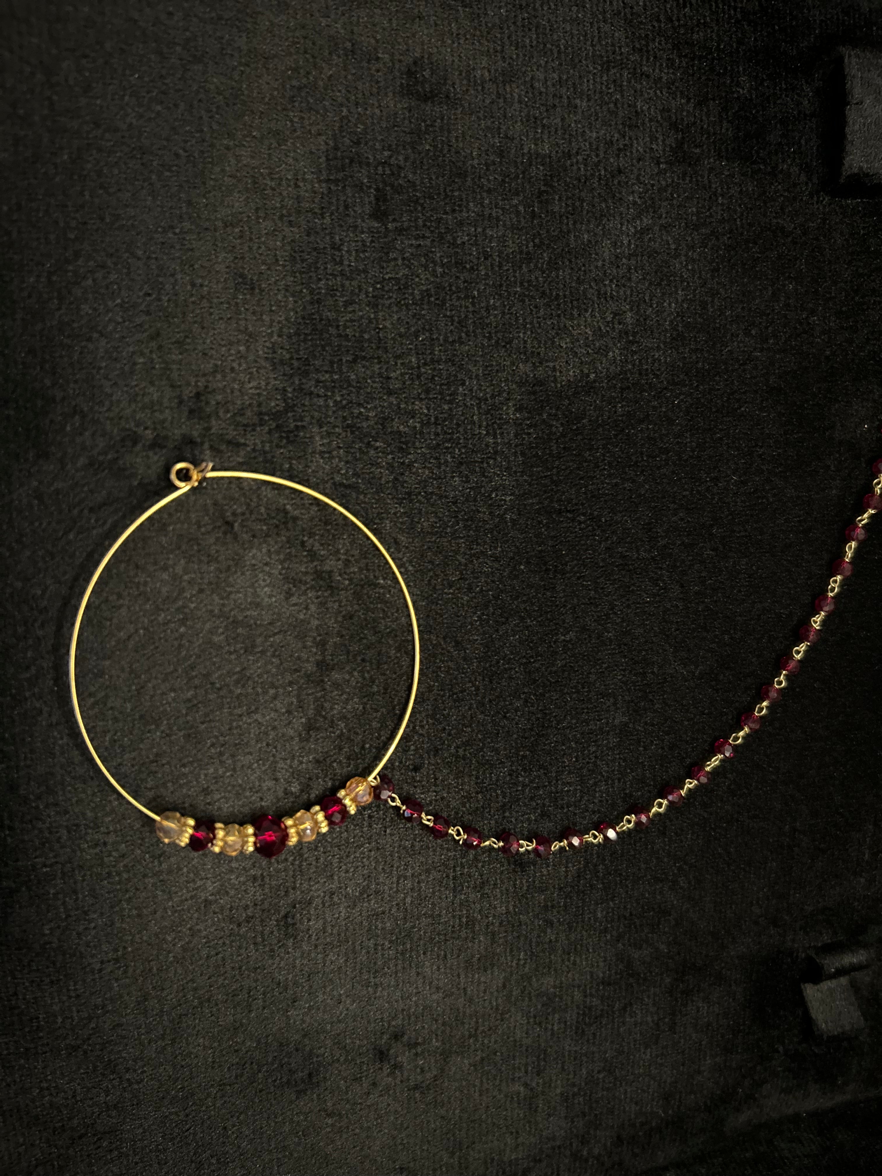 Beautiful Maroon and Gold Bridal Nose Ring Nathli Nose Hoop | Design 11