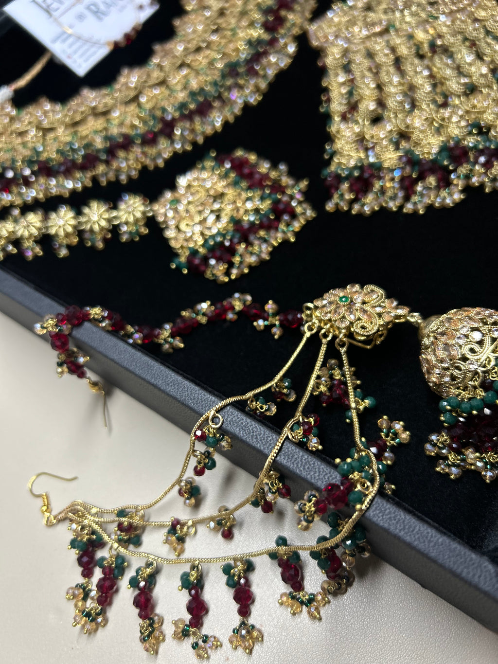 Beautiful Maroon & Green 22 crt Gold Plated Bridal Jewellery Set Style 953