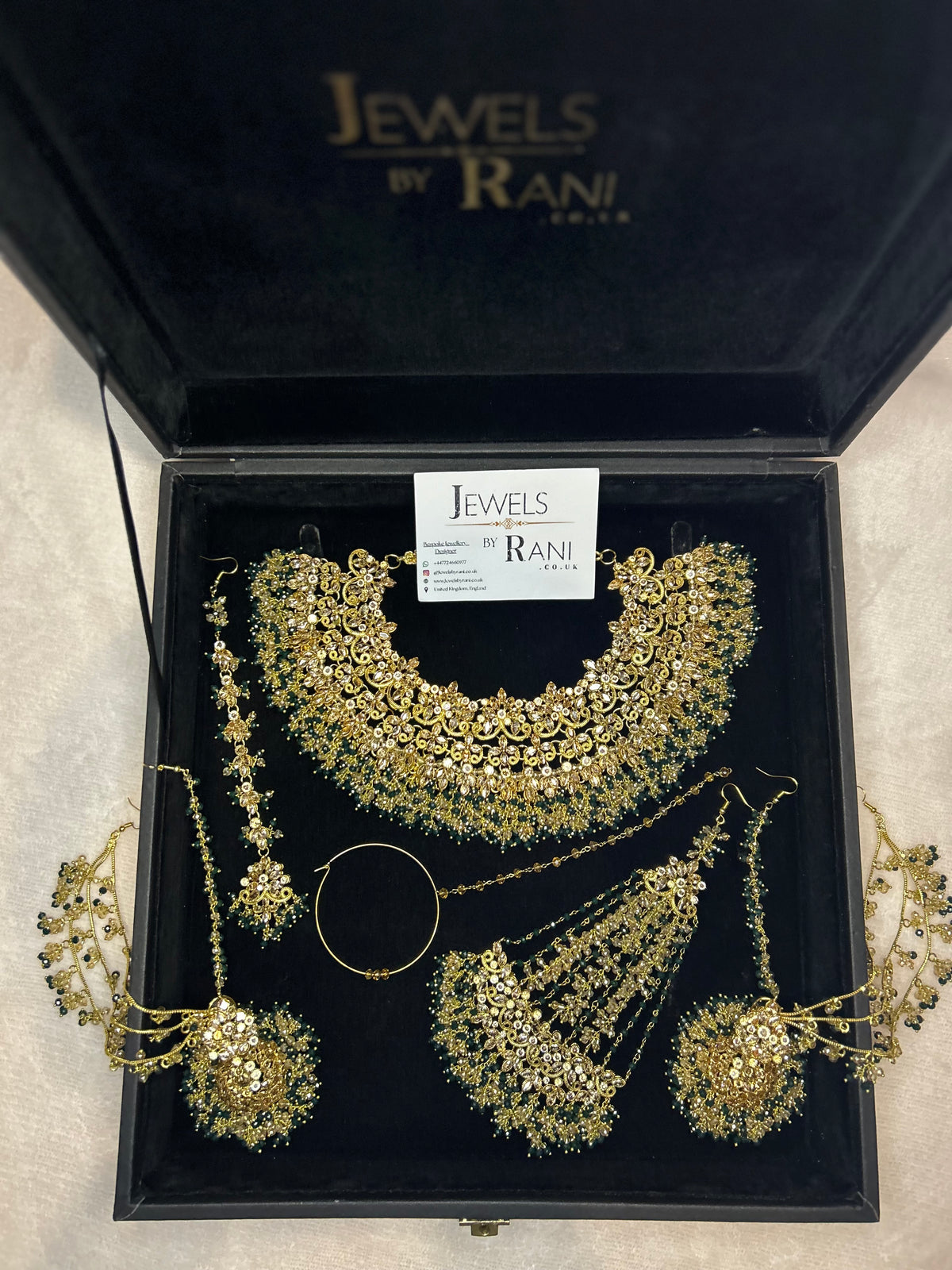 22crt Gold Plated  - Green and Gold Bridal Set Style 4381