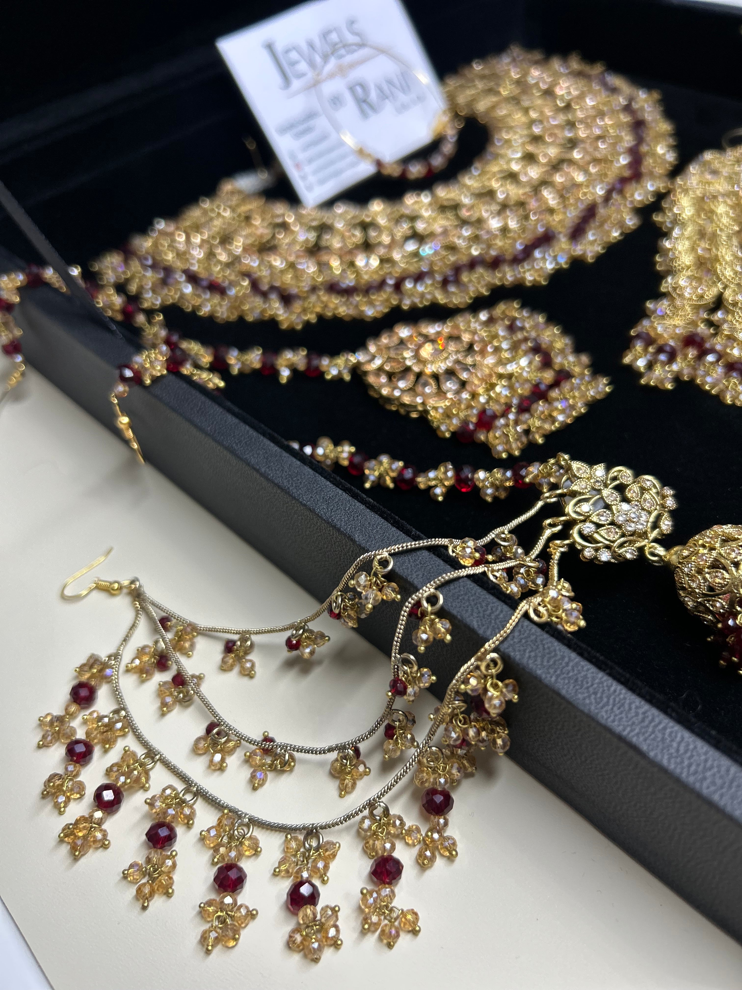 PRE ORDER: 6 Week Making time- Beautiful Maroon & Gold 22 crt Gold Plated Bridal Jewellery Set