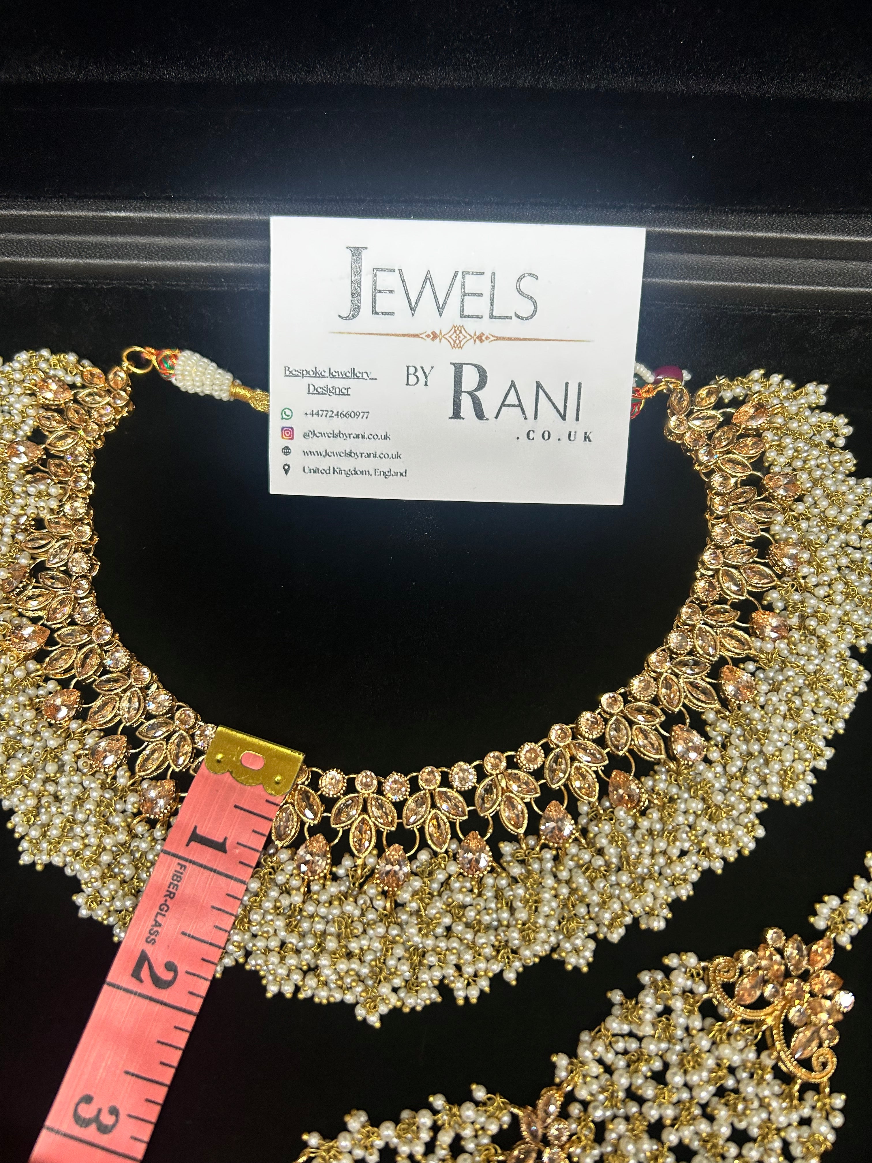 Pearly White & Gold Bridal Jewellery Set Style 429