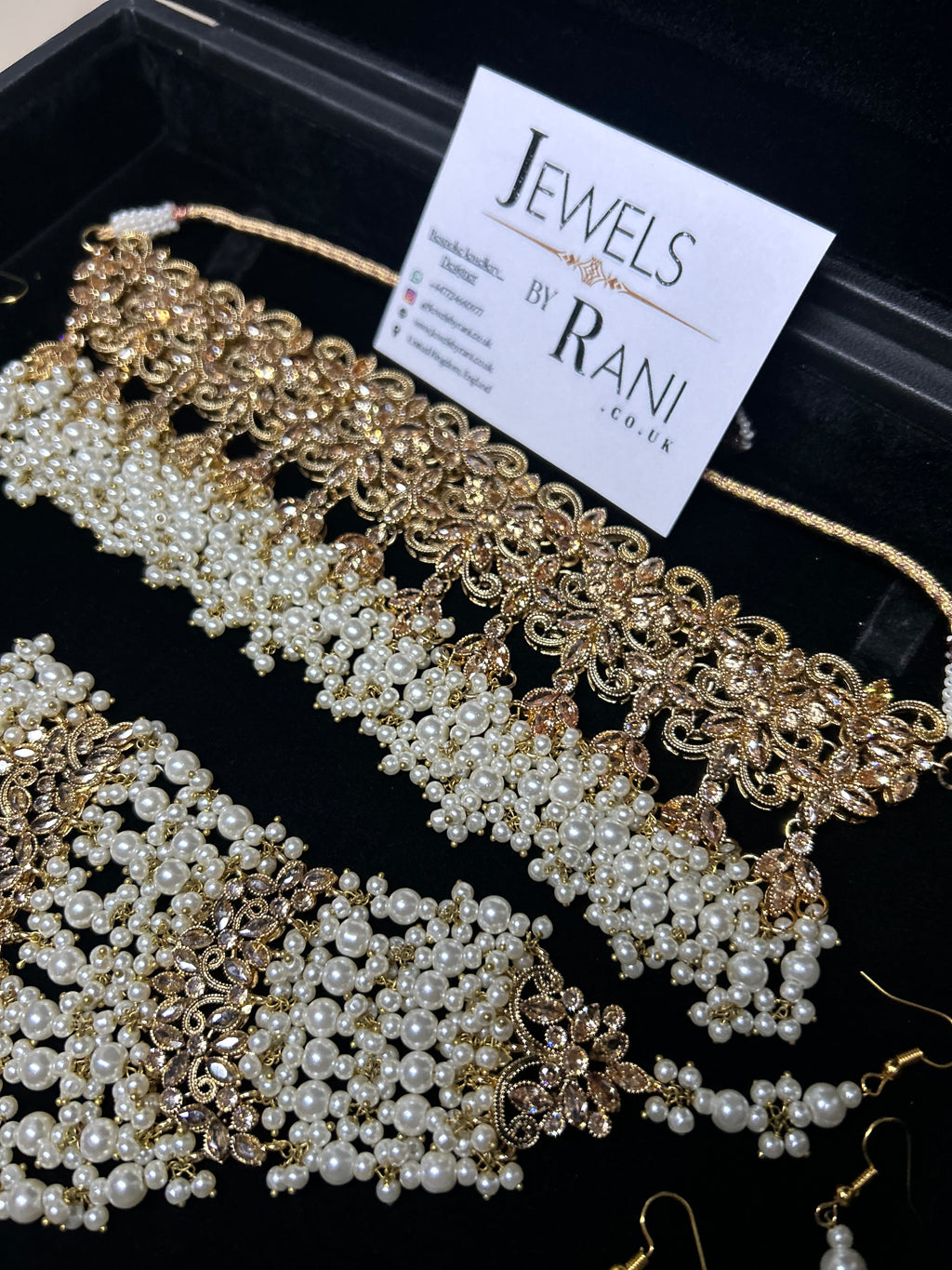 Pearly White & Gold Bridal Choker Jewellery Set Style 480