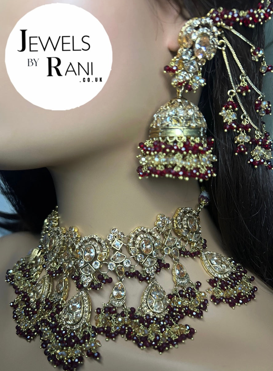 Style 3 - New Maroon and Gold Bridal Jewellery Set