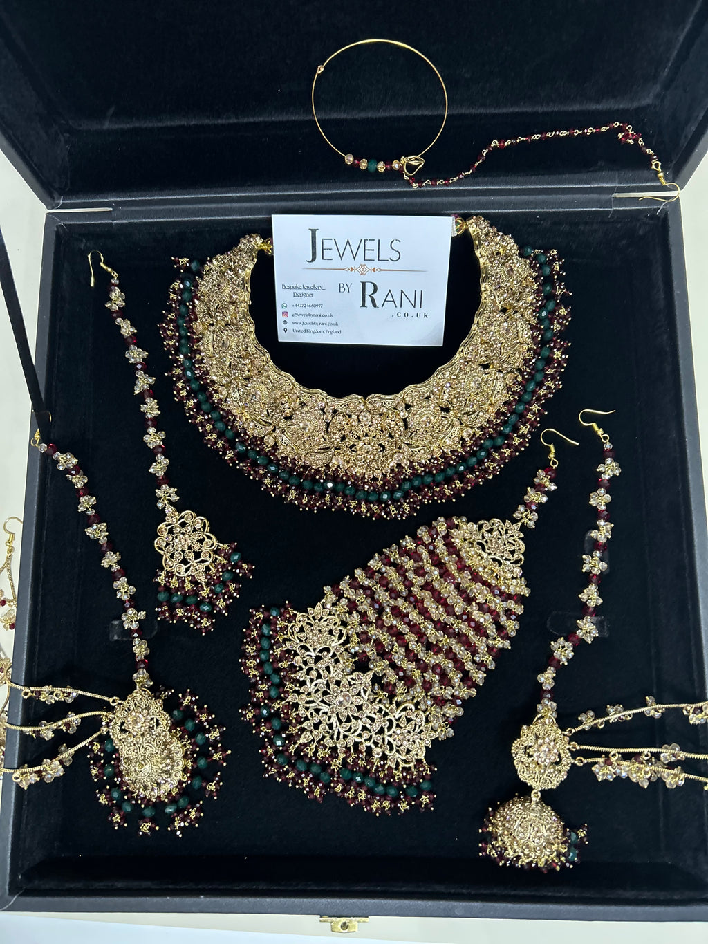 Pre order 6 Weeks - Stunning Green and Maroon Bridal Jewellery Set