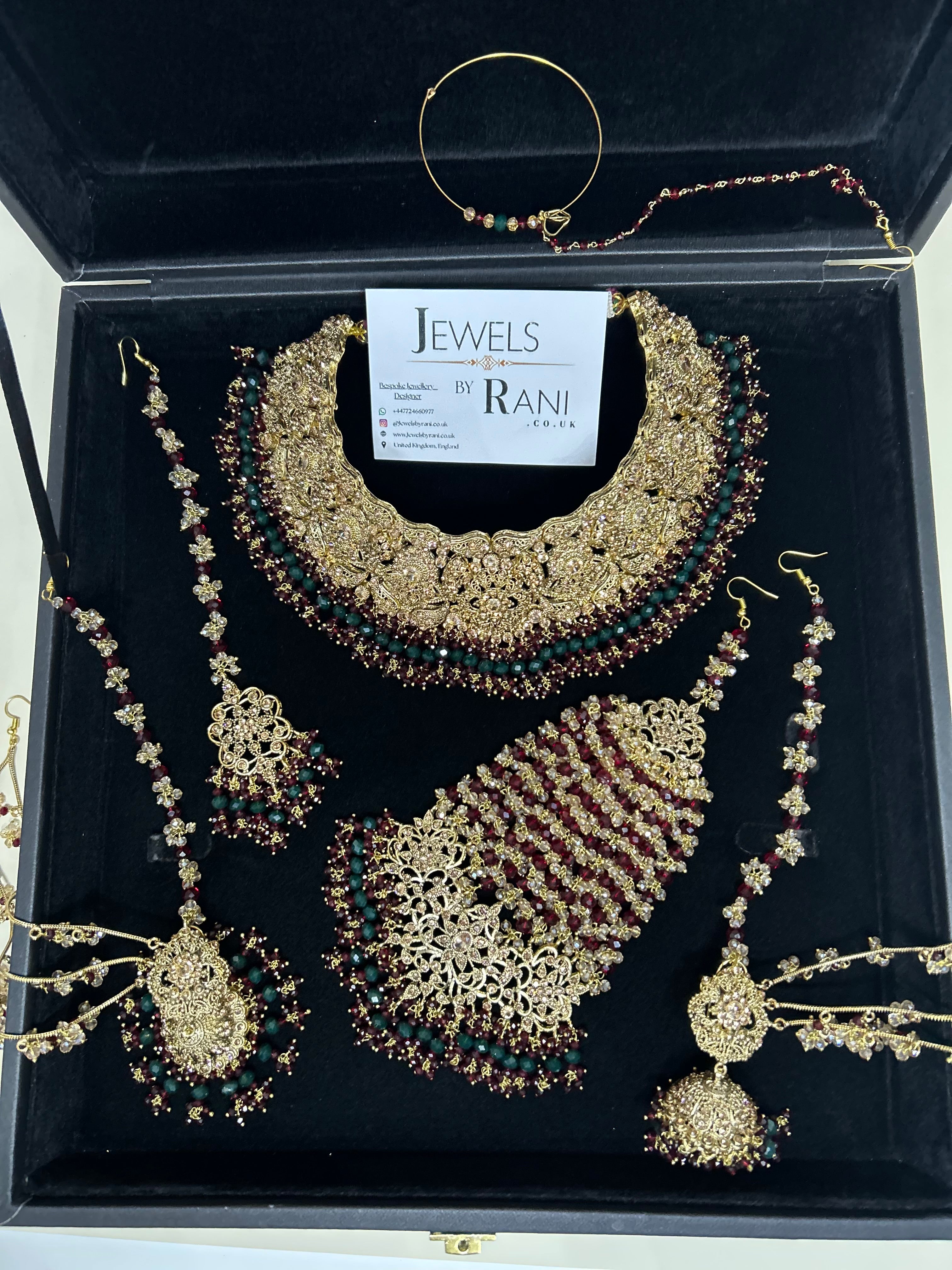 Pre order 6 Weeks - Stunning Green and Maroon Bridal Jewellery Set