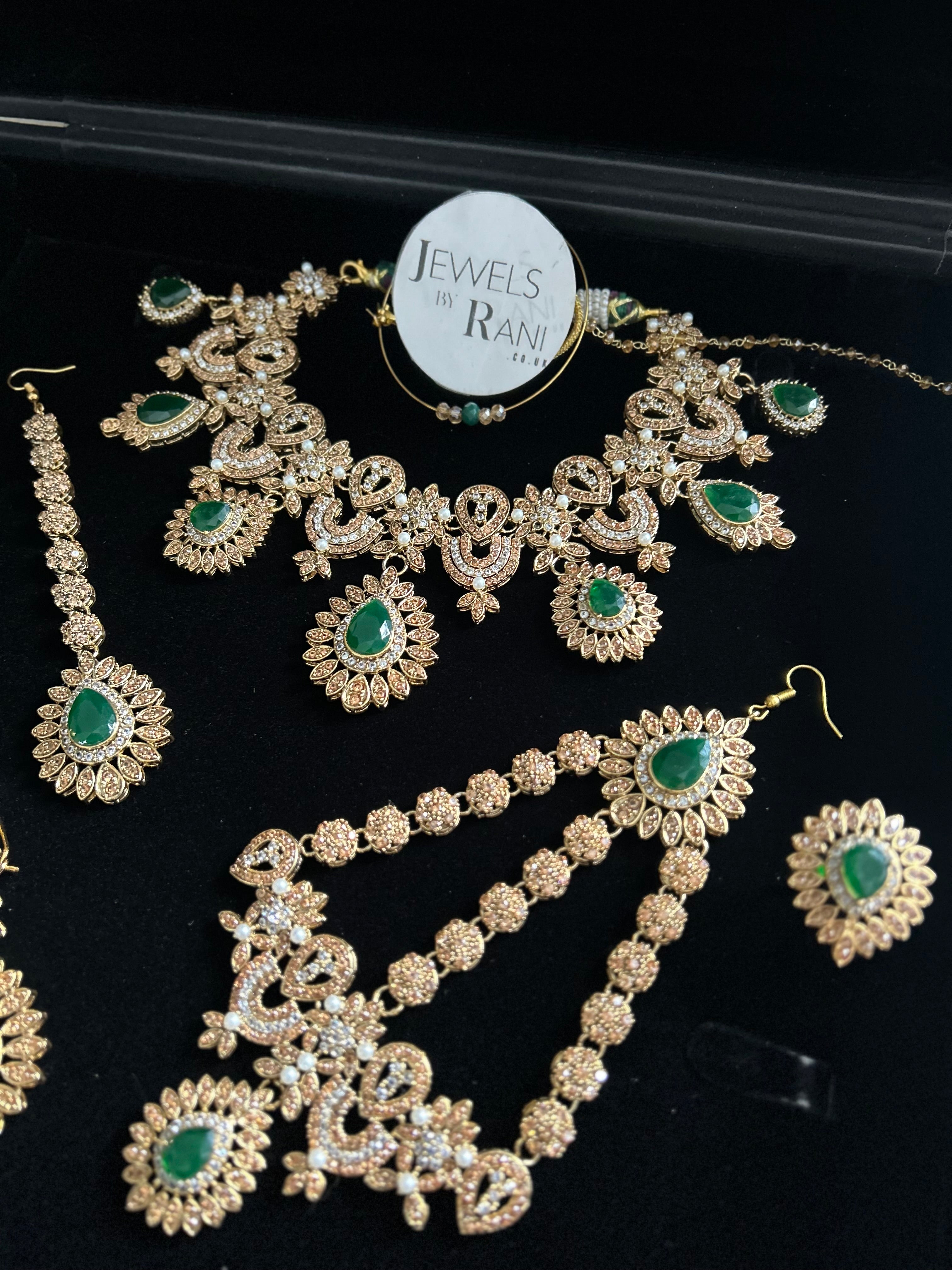 Pre Order- 24crt Gold Plated - Stunning Emerald Green Statement Set