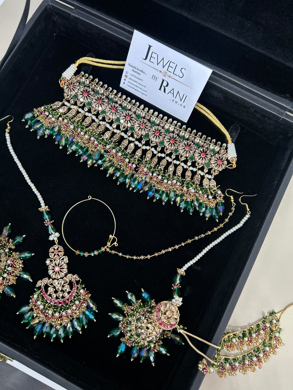 PRE ORDER: 6 Week Making time- Gorgeous Green Mehndi Choker Bridal Jewellery Set - no jhumar