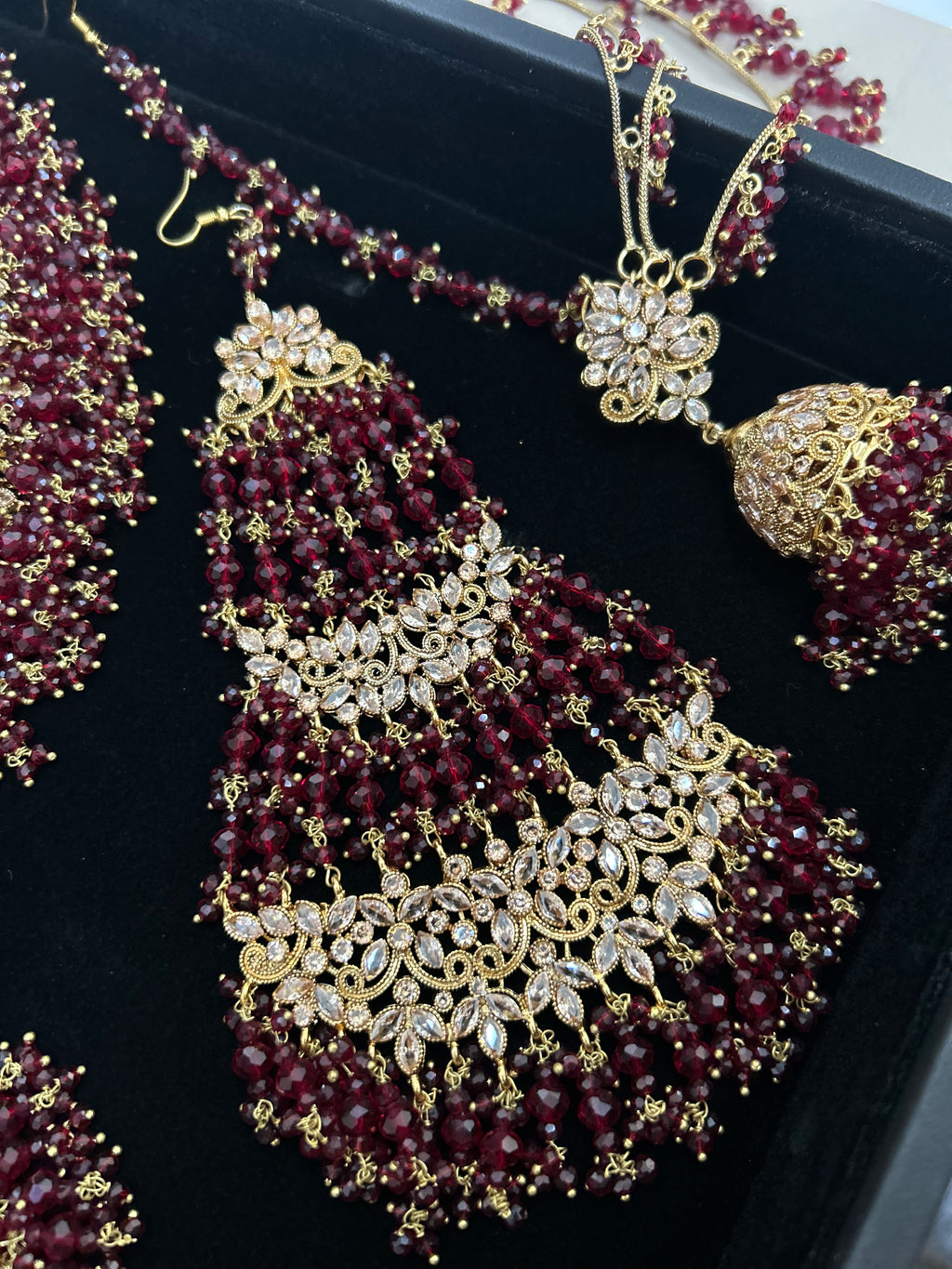 Stunning, Pakistani Trending Maroon Full Bridal Jewellery Set/ Style 87 Large Necklace